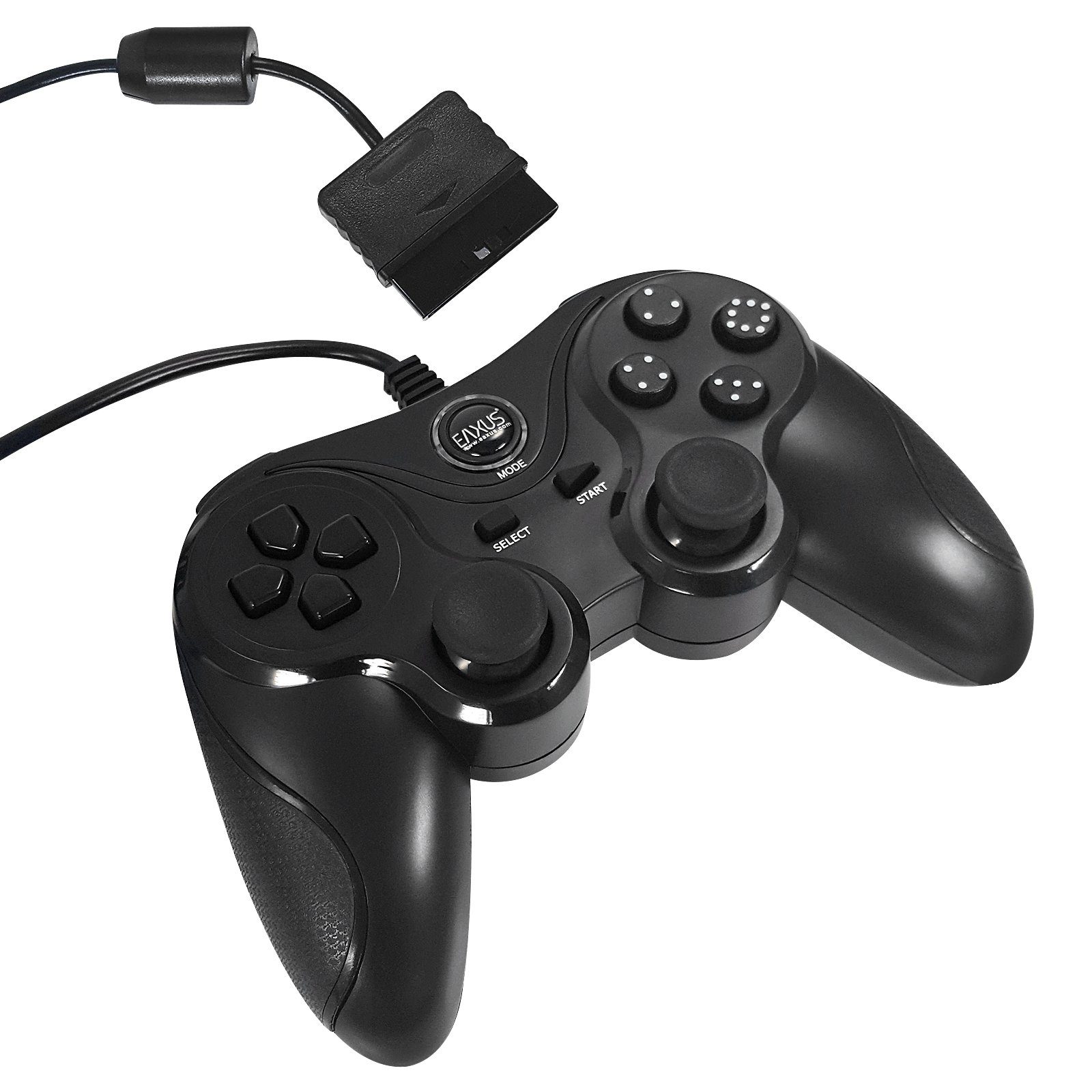 EAXUS Controller für PS2 & PS1 PlayStation Controller (1 St.,  Antirutsch-Oberfläche, DoubleShock, optional mit Verlängerungskabel)