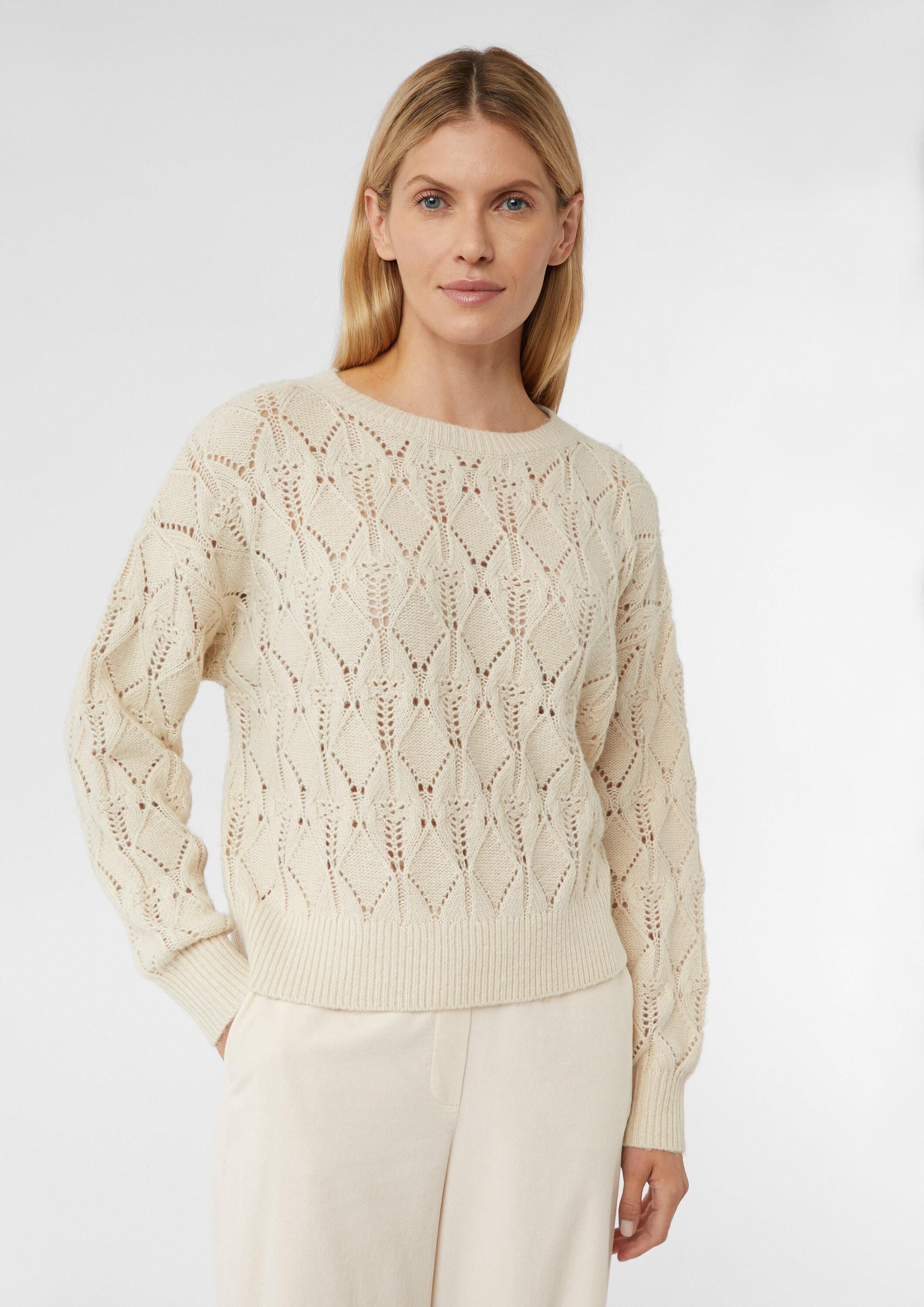 comma Longpullover Strickpullover Weicher Strickpullover mit Ajourmuster günstig online kaufen
