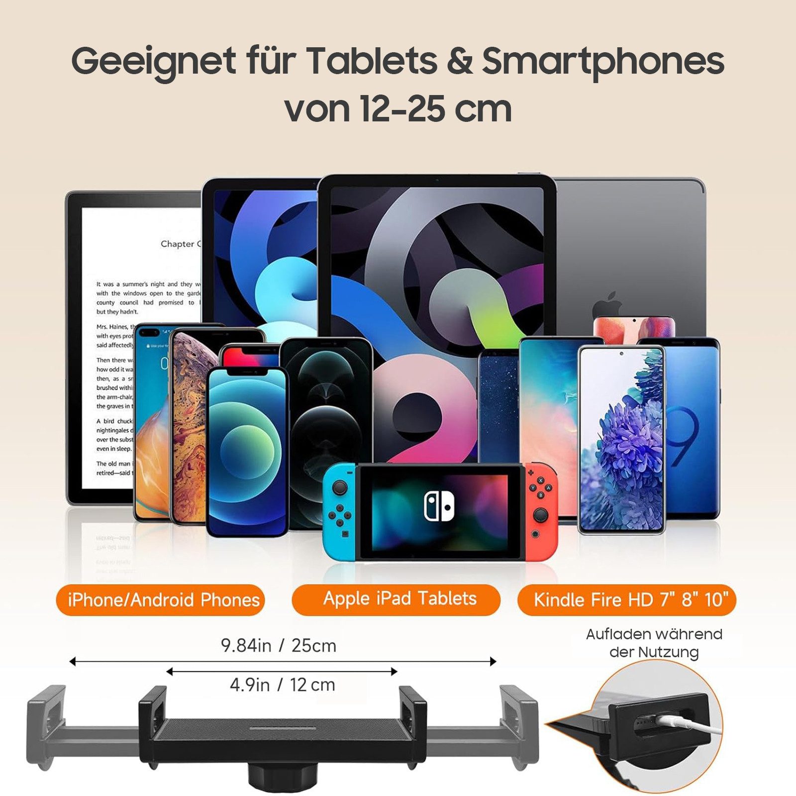 AIMAX Tablet-Halterung Handyhalterung mit Gelenkarm & Tischklemme für Smartphone & Table, (1 Doppelzug Halter (12-25cm), 2 Mikrofonclips (3-6cm + U-Klemme) – Bild 2 von 5