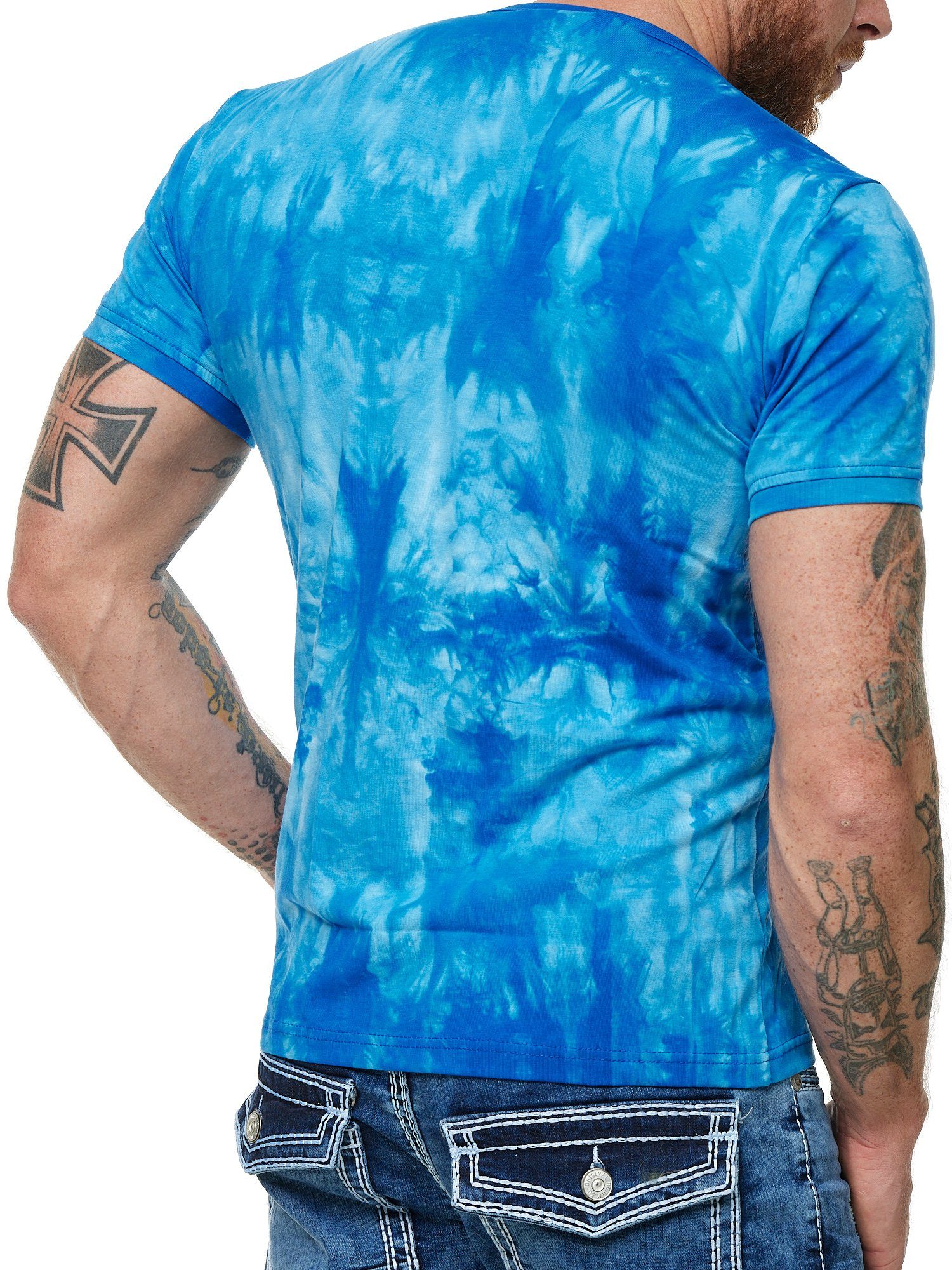 L.gonline Kurzarmshirt Herren T-Shirt, Sommershirt, Batik Optik, 2879 Royal Blau XXL (Shirt Kurzarmshirt Tee, 1-tlg) Fitness Freizeit Casual