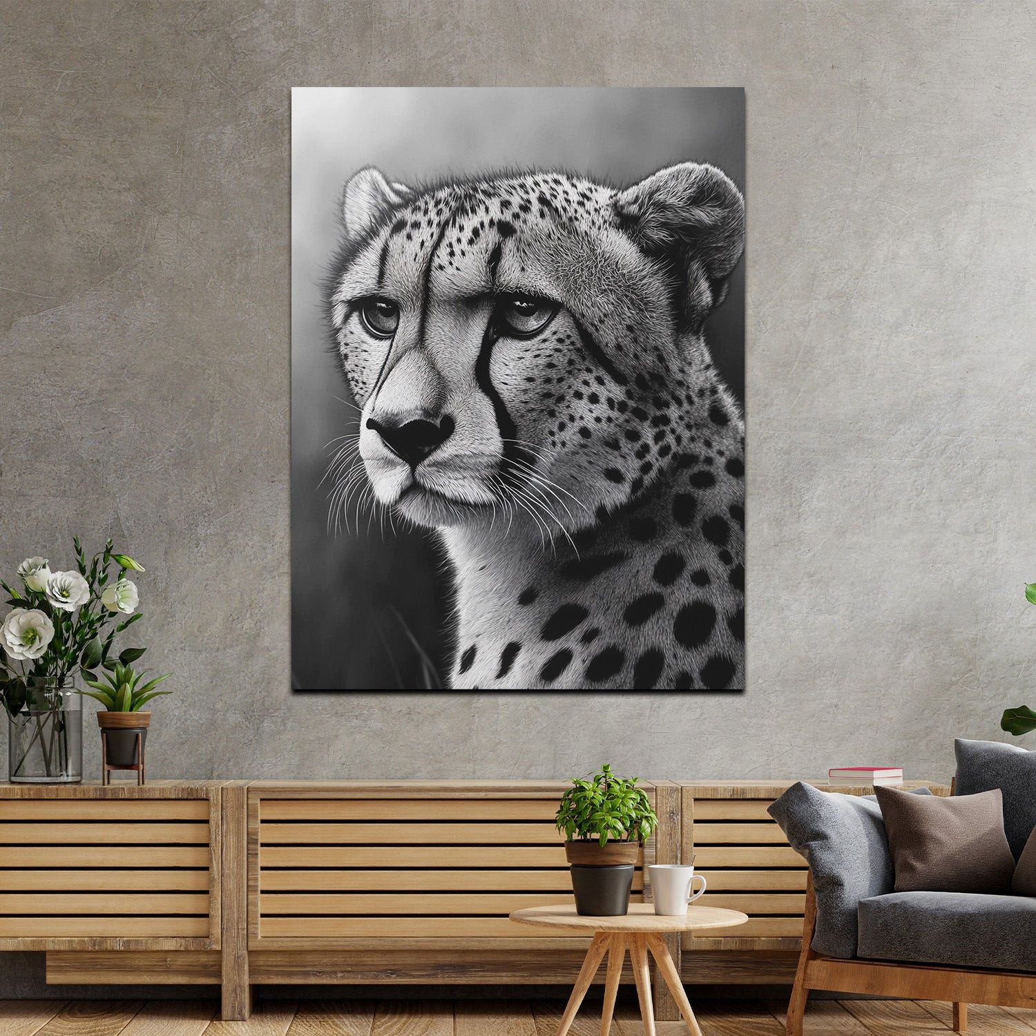 Artedinoi Leinwandbild Eleganter Gepard schwarz weiß Ausdruck Leinwandbild Wandbild XL Wandde, Gepard in Schwarz-Weiß