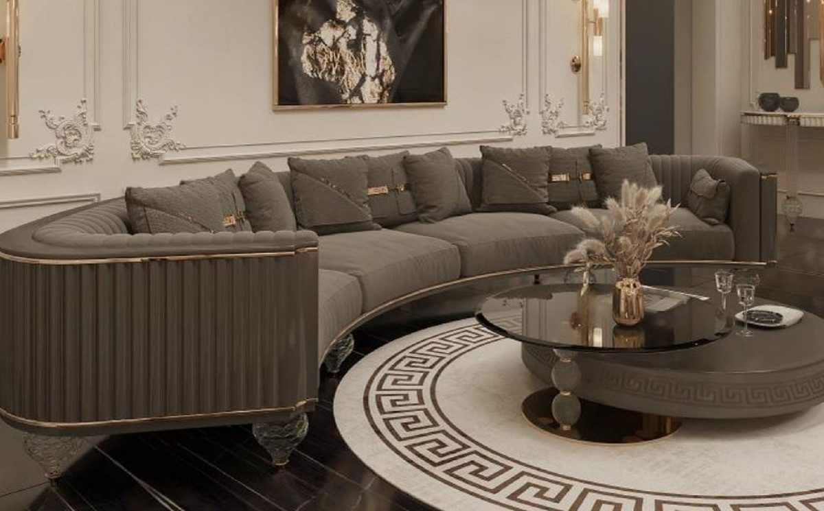 Casa Padrino Sofa Casa Padrino Luxus Art Deco 4er Sofa Dunkelgrau / Gold 400 cm