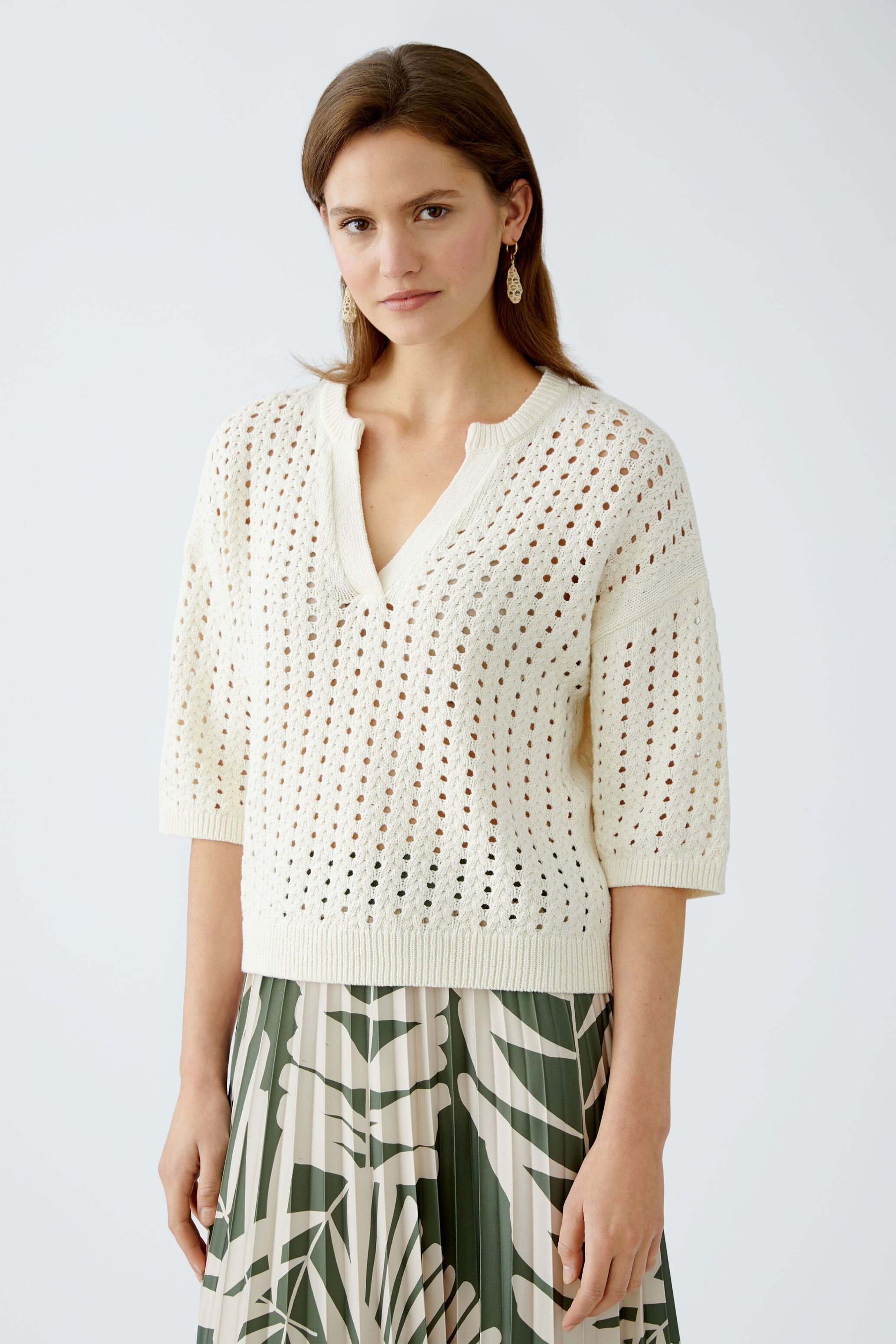 Oui V-Ausschnitt-Pullover Pullover reine Baumwolle günstig online kaufen