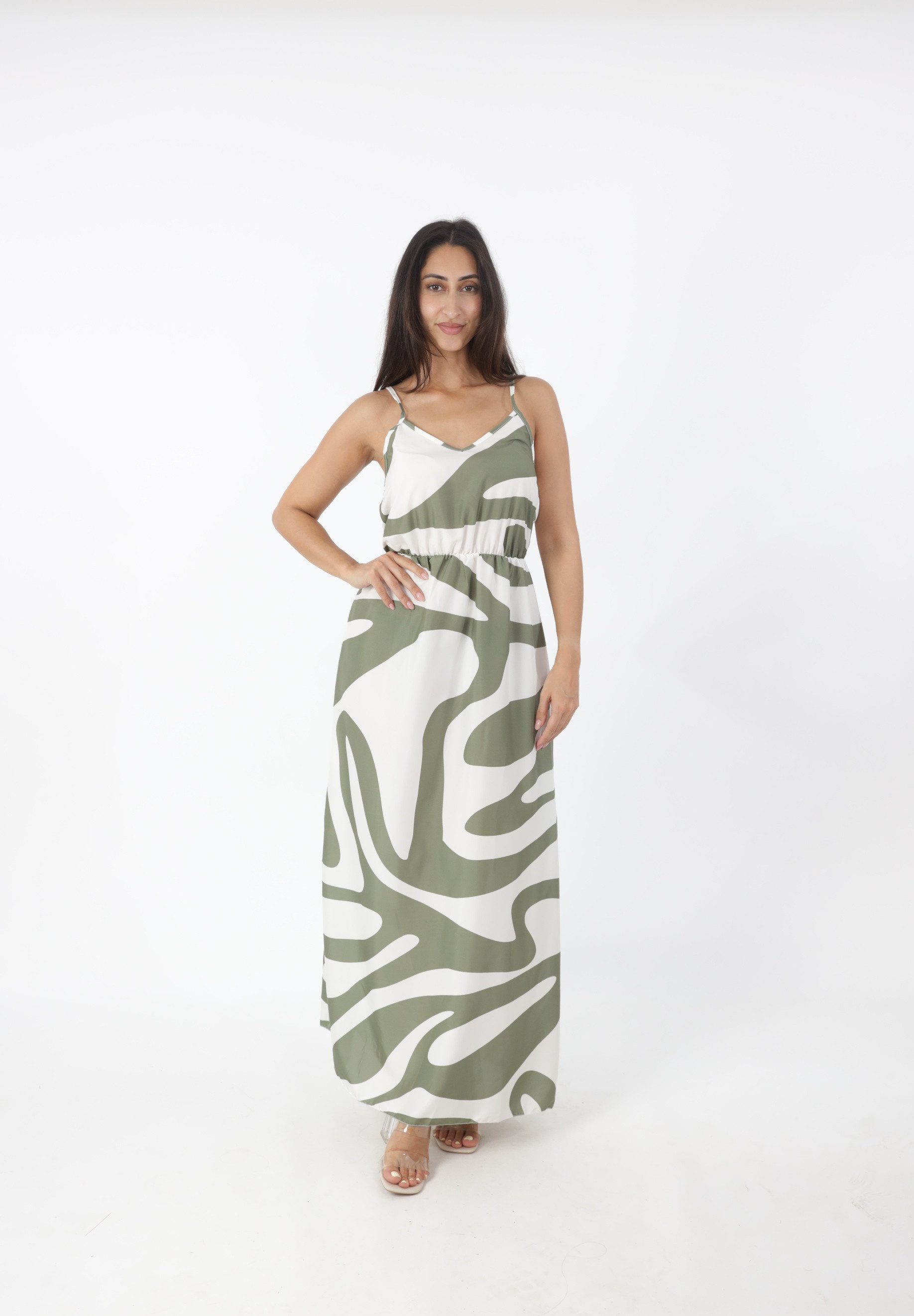 Sommerkleid Maxikleid mit modernem Muster – Sommerliches Kleid mit V-Ausschnitt