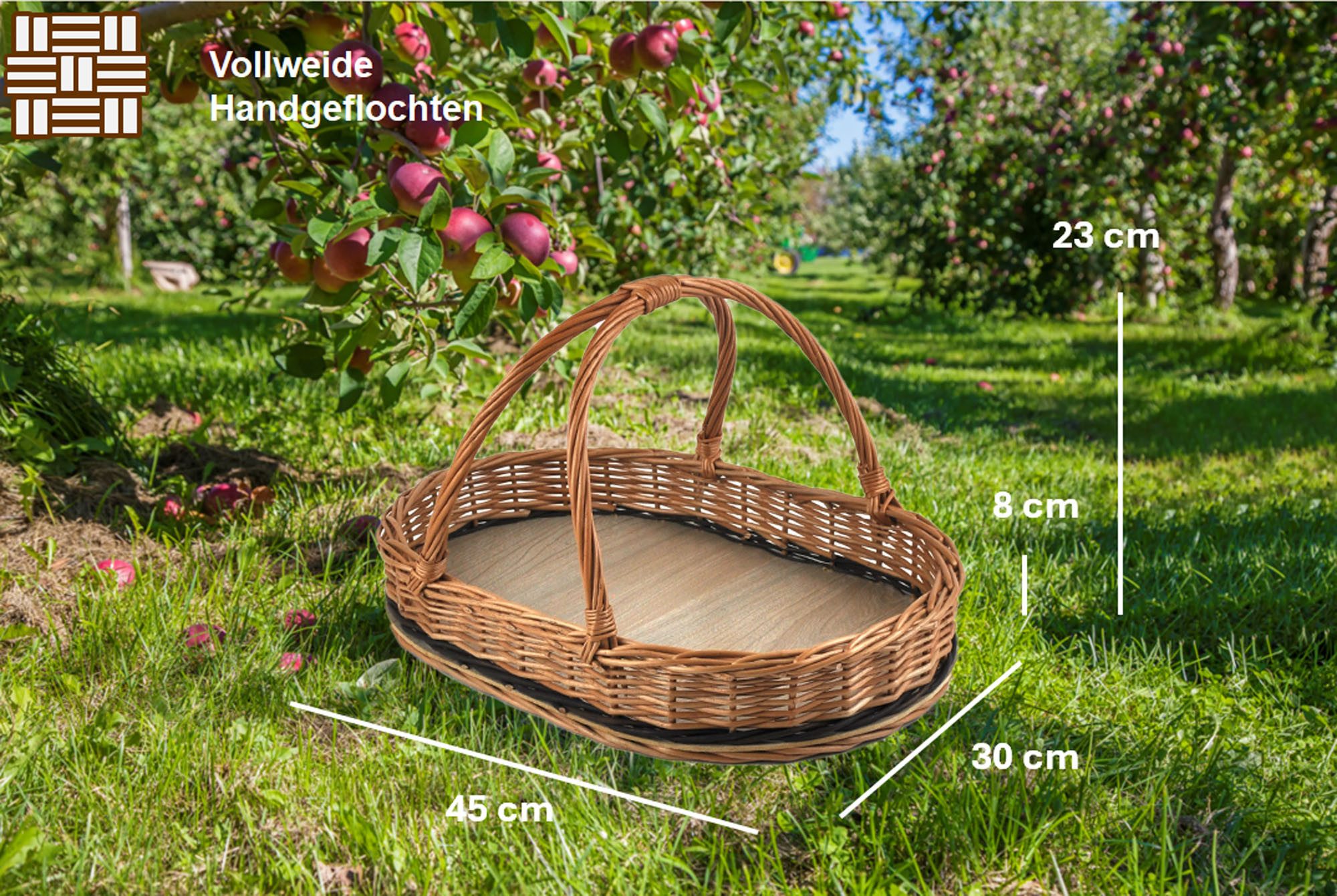 MyBer® Tablett Korb aus Weide Weidentablett Weidenkorb Tragekorb 44/28/25cm braun, Weide, (1-tlg., Für Obst, Gemüse, Brot, Geschirr und Vieles mehr), Sehr stabil und praktisch. Hergestellt in EU. Echte Handarbeit!