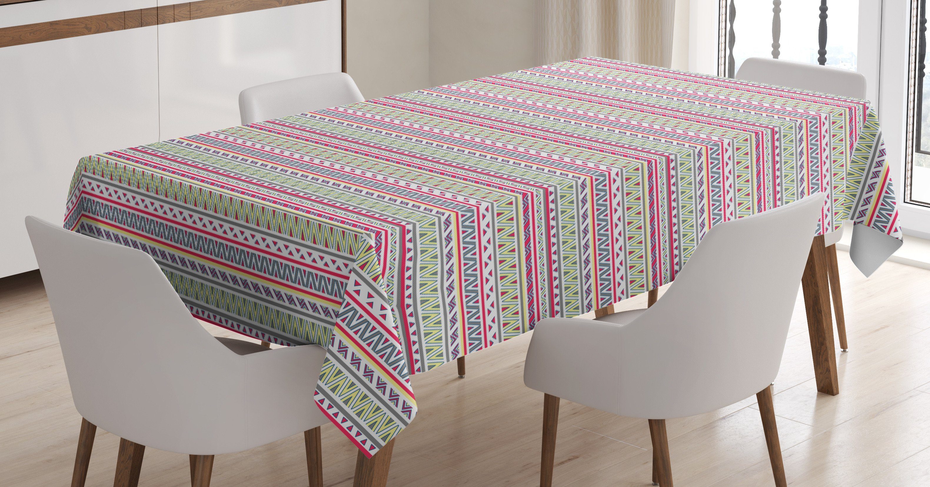 Abakuhaus Tischdecke Farbfest Waschbar Für den Außen Bereich geeignet Klare Farben, Stammes abstrakte Streifen