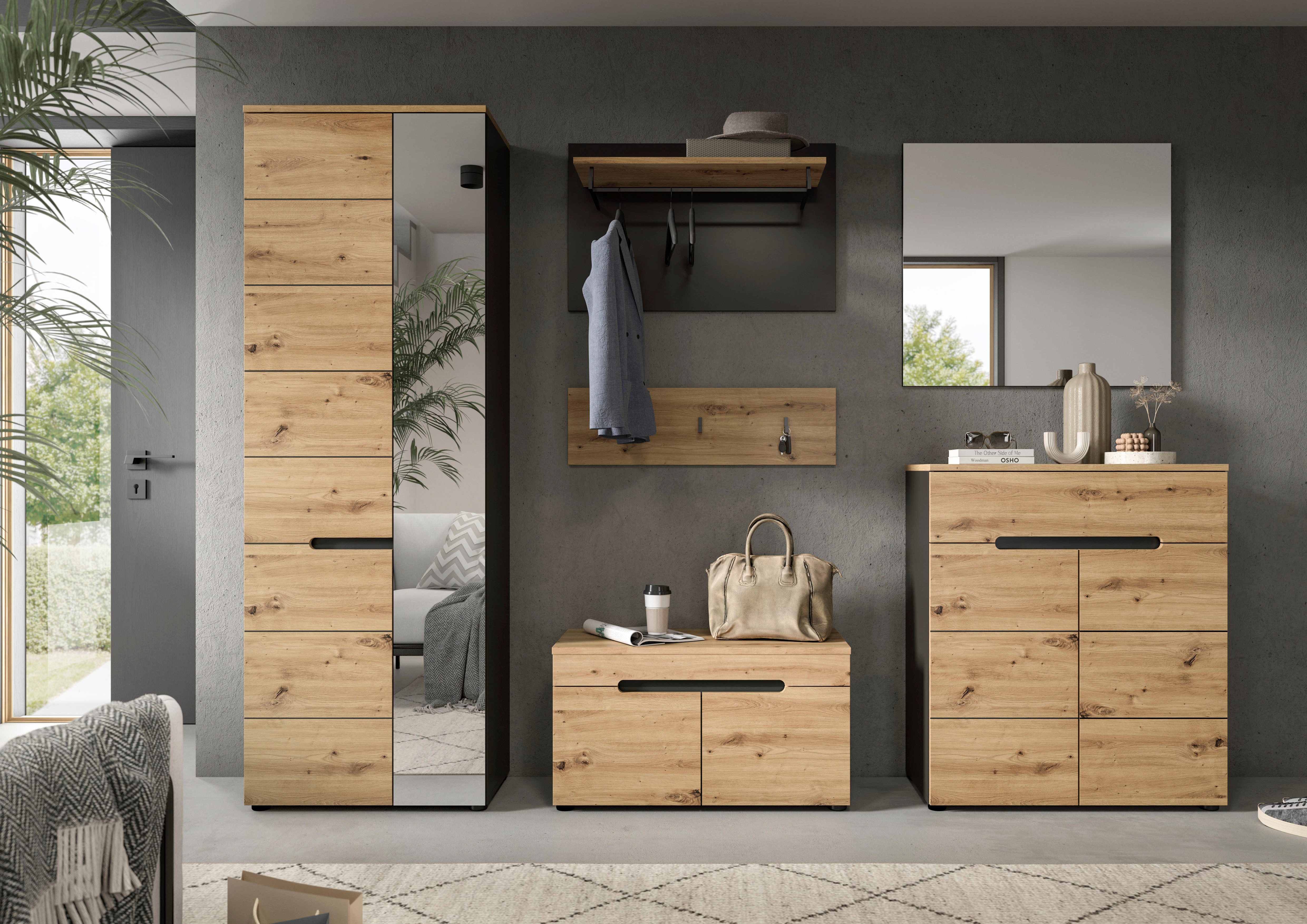 INOSIGN Шкафы-Set Rehat, Шкафыkombination, Breite 255cm, (Set, 6-St., Шкафыschrank, Sitzbank, Paneel, Hakenleiste, Spiegel, Kommode), Шкафыkombination, Kombination, Set, Flurgarderobe, Diele