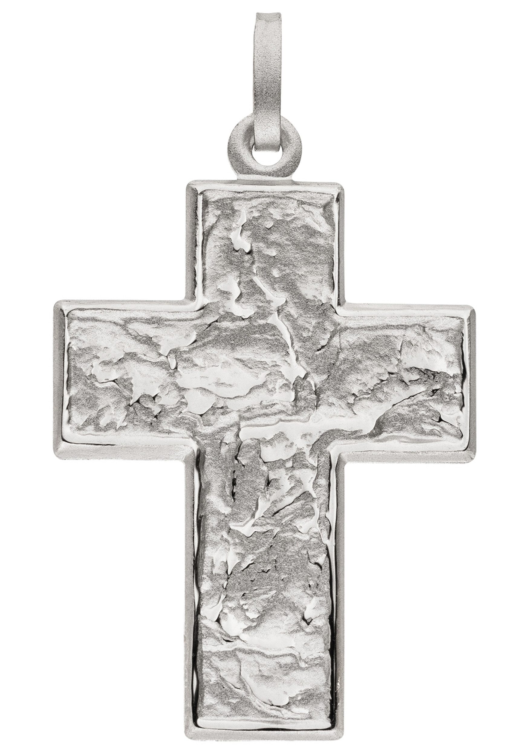 JOBO Kreuzanhänger Kreuz breit Silberkreuz strukturiert 33 mm, 925 Silber rhodiniert