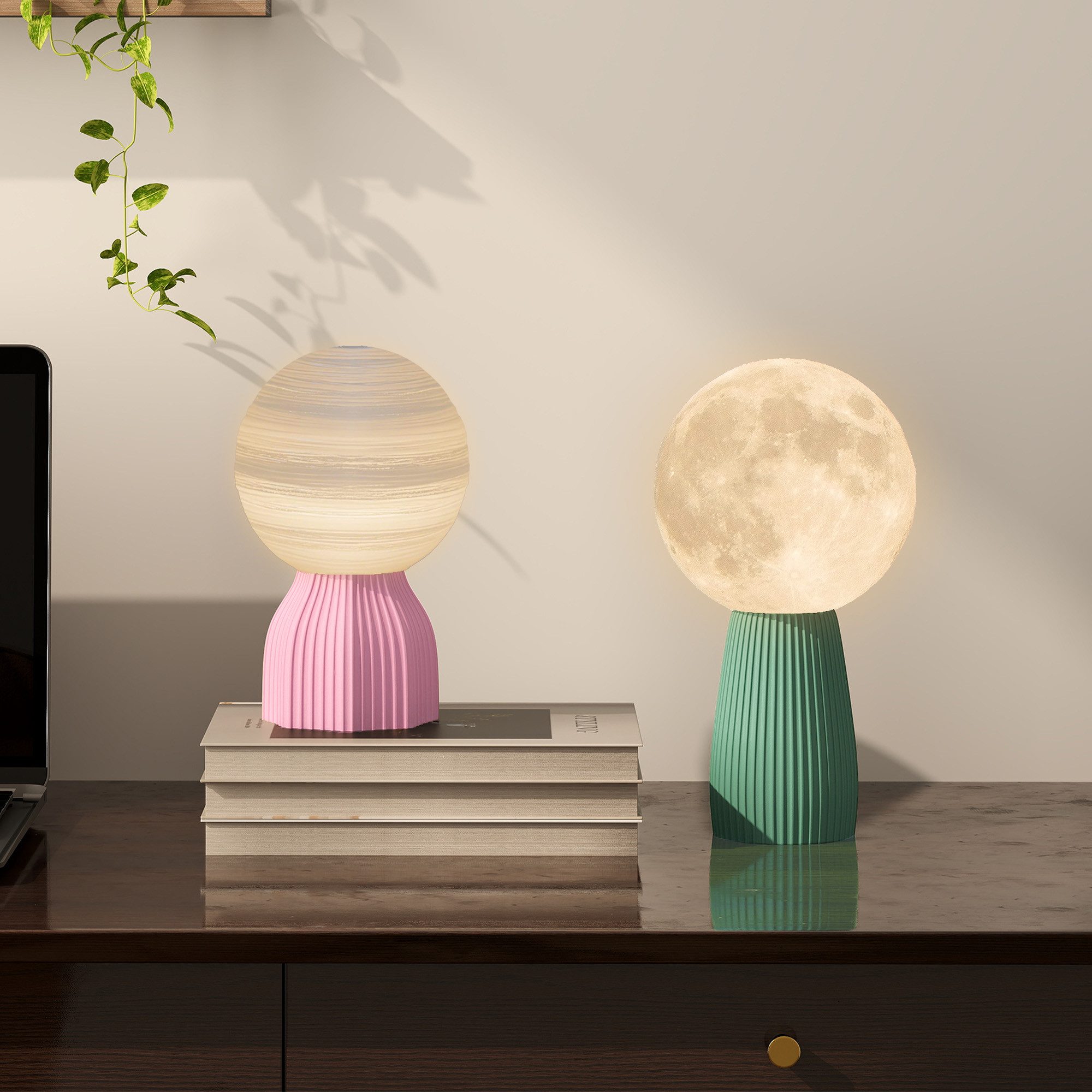 HOMCOM Tischleuchte 2er Set LED Mond Tischleuchte, mit 3 Lichtfarben, 10 ei günstig online kaufen