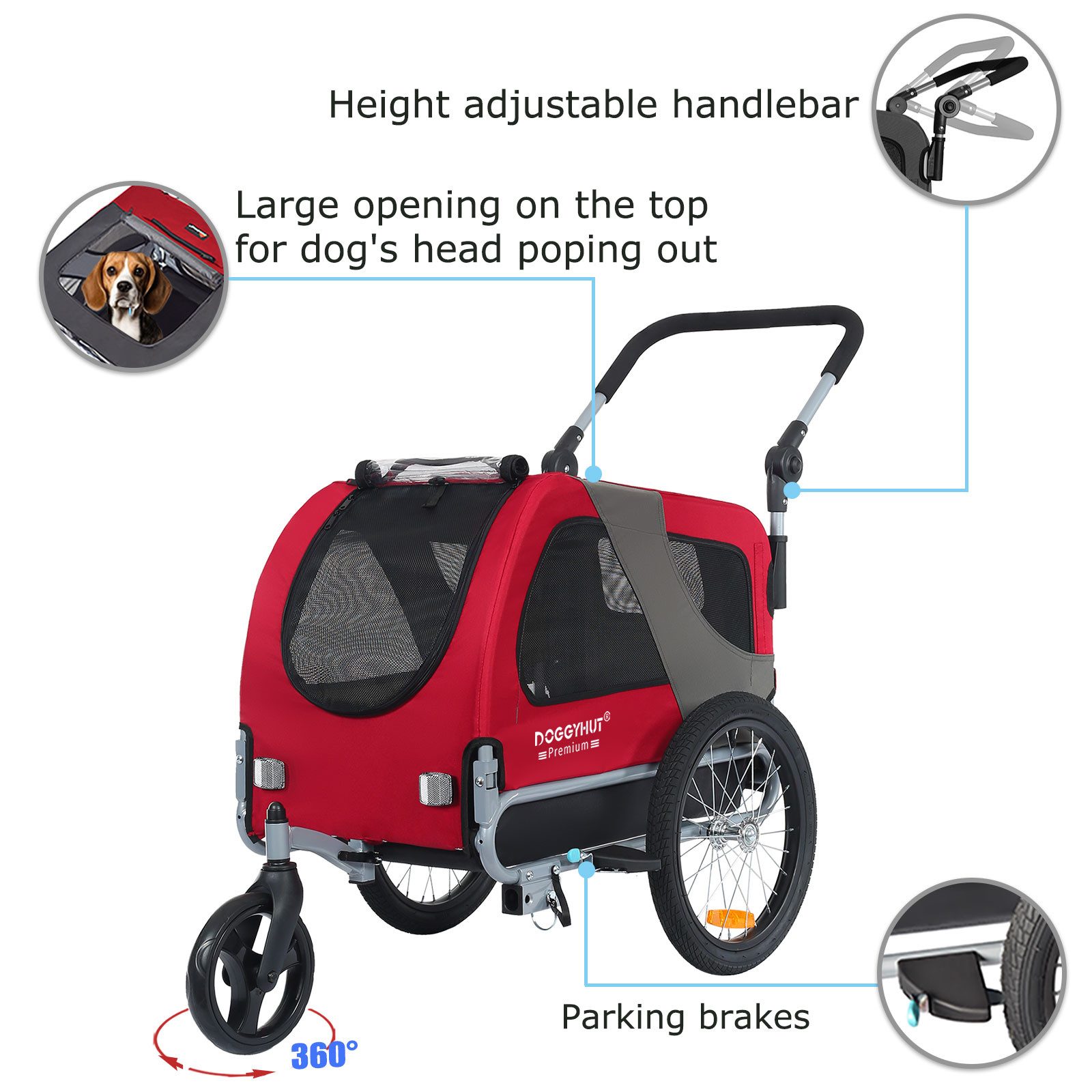TIGGO Fahrradhundeanhänger DOGGYHUT® Hundefahrradanhänger Fahrradanhänger Hundeanhänger, Verstellbare Sicherheitsleine