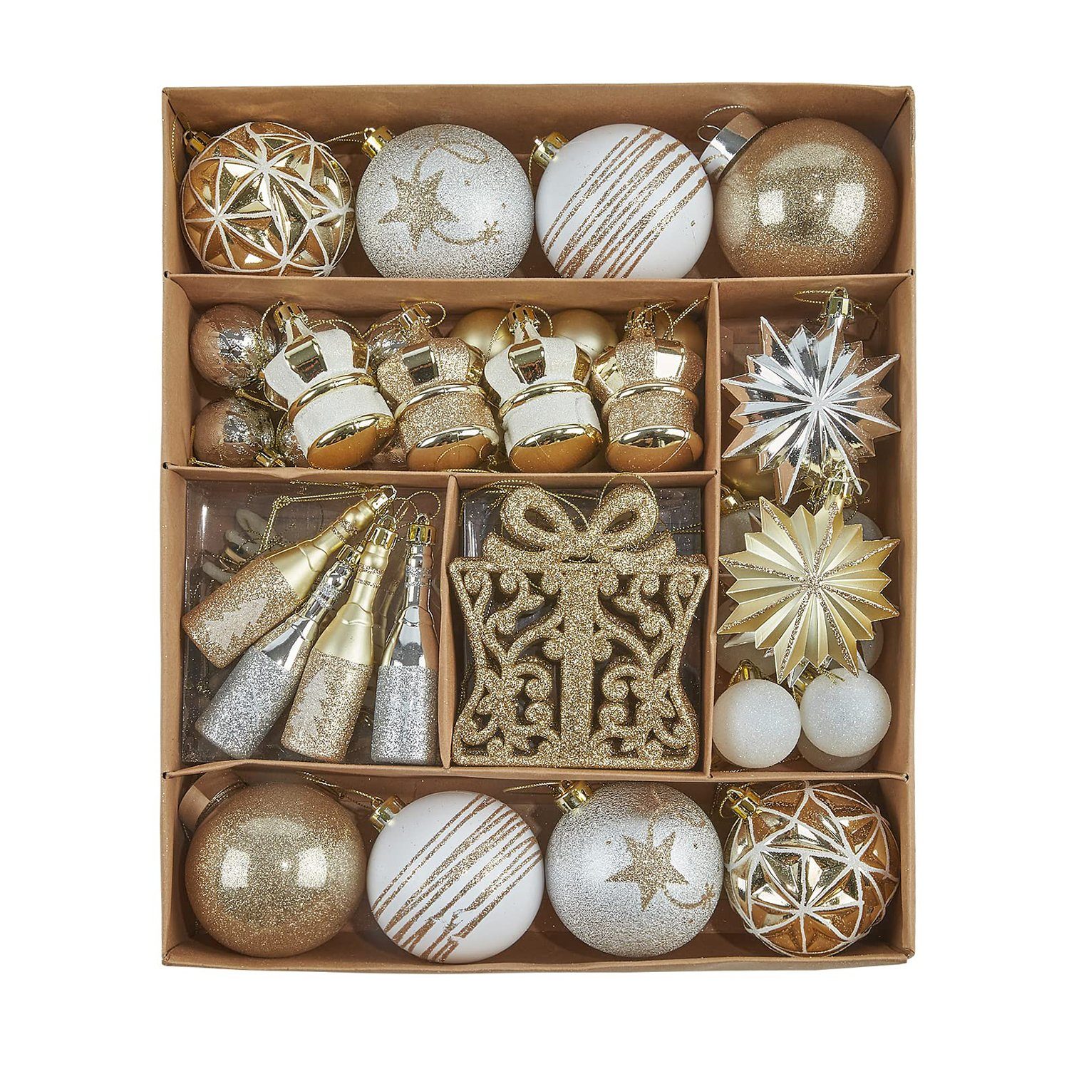 MAGICSHE Weihnachtsbaumkugel Dekoobjekt 70-tlg Kraftpapier Ornamente-Set Gold Weiß