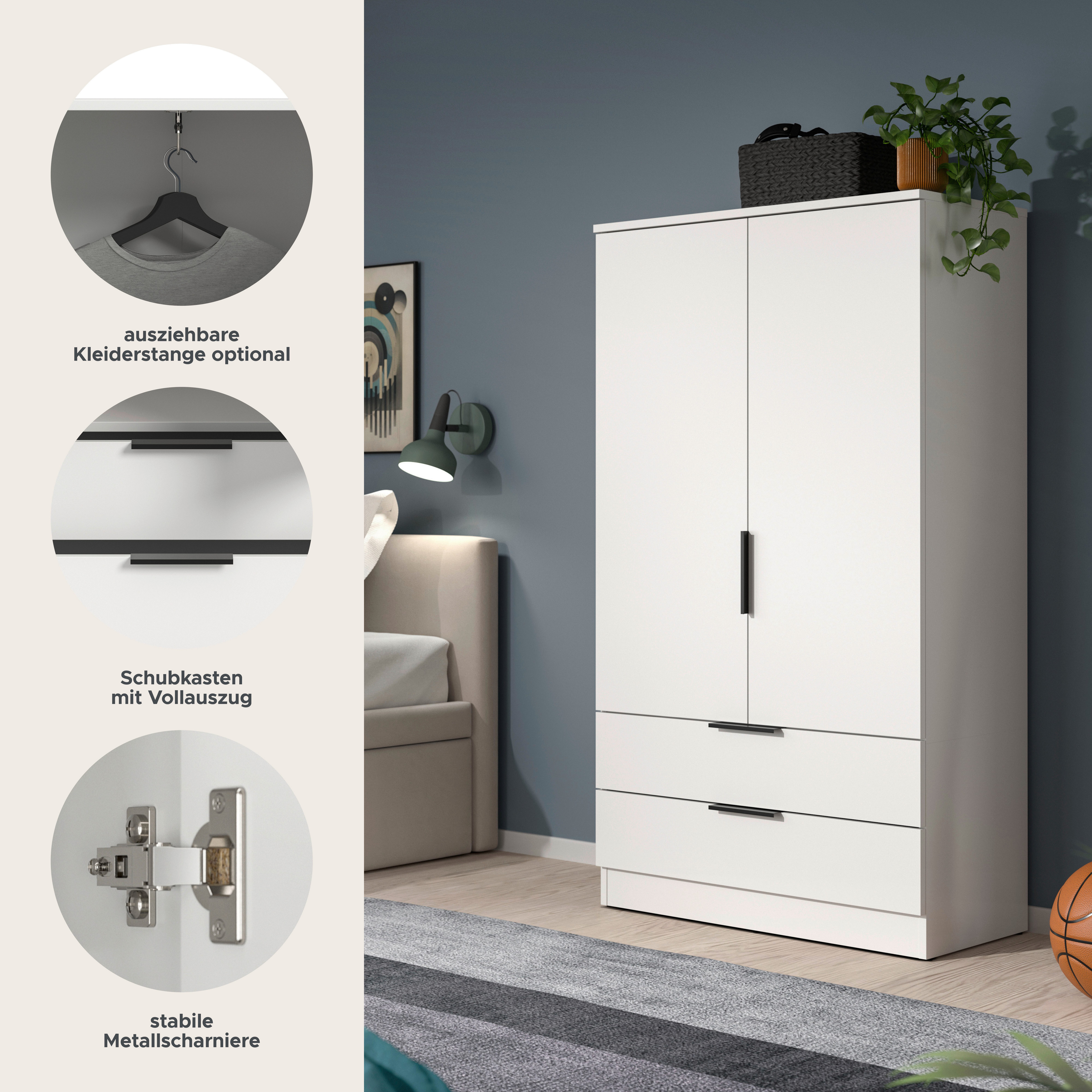 Home affaire Wäscheschrank SKARDE, TOPSELLER!, Kleiderschrank, Schlafzimmerschrank, Schrank (1-St., Höhe: 140 cm, 2 Türen, 2 Schubladen, 1 Kleiderstange) OTTO BESTSELLER, Garderobe, Universalschrank, Flurschrank, Schrank