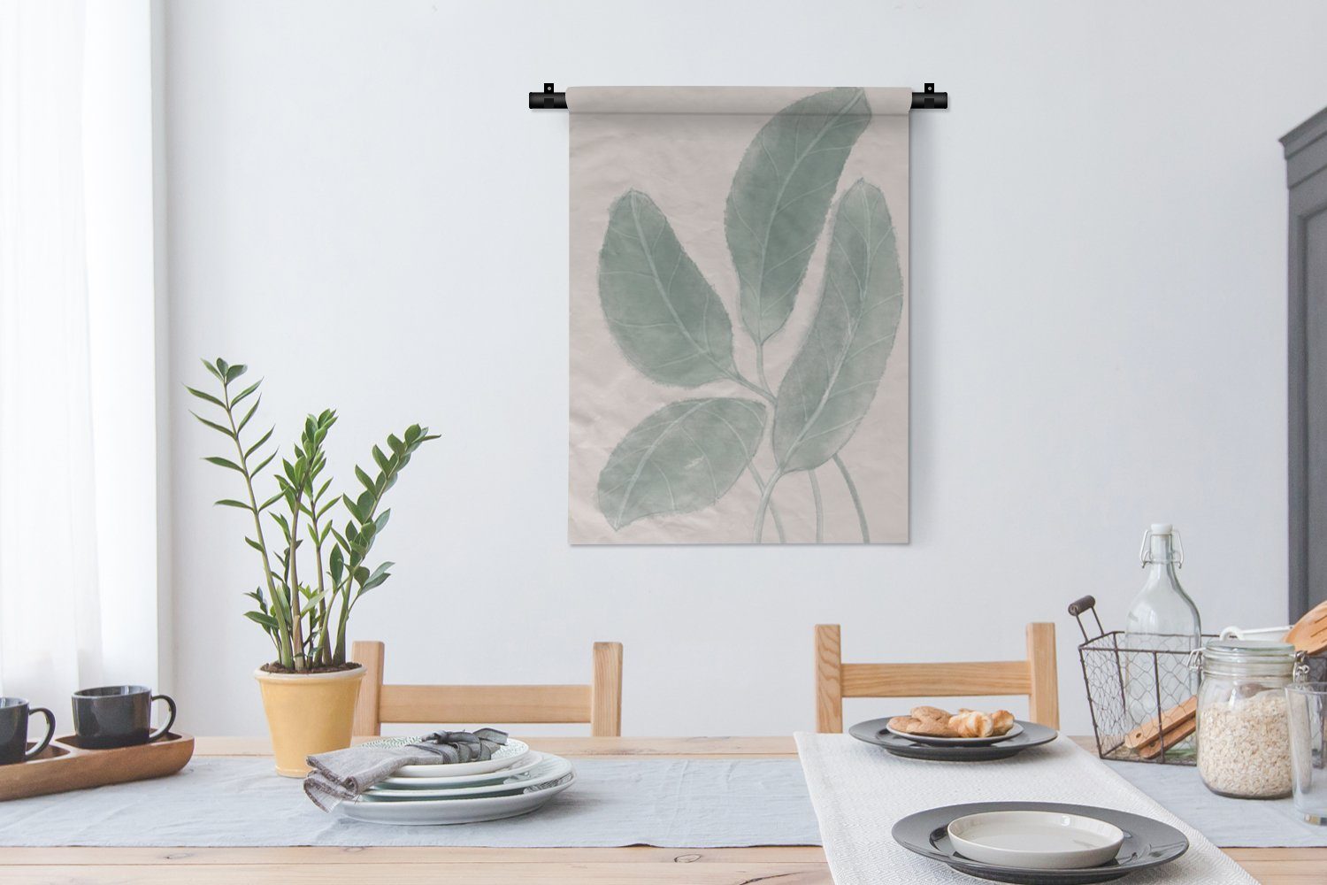 MuchoWow Wanddekoobjekt der Pflanzen Wohnzimmer, Natur für Schlafzimmer Blätter Tapisserie, Deko Abstrakt - an Beige, - - Wand, 