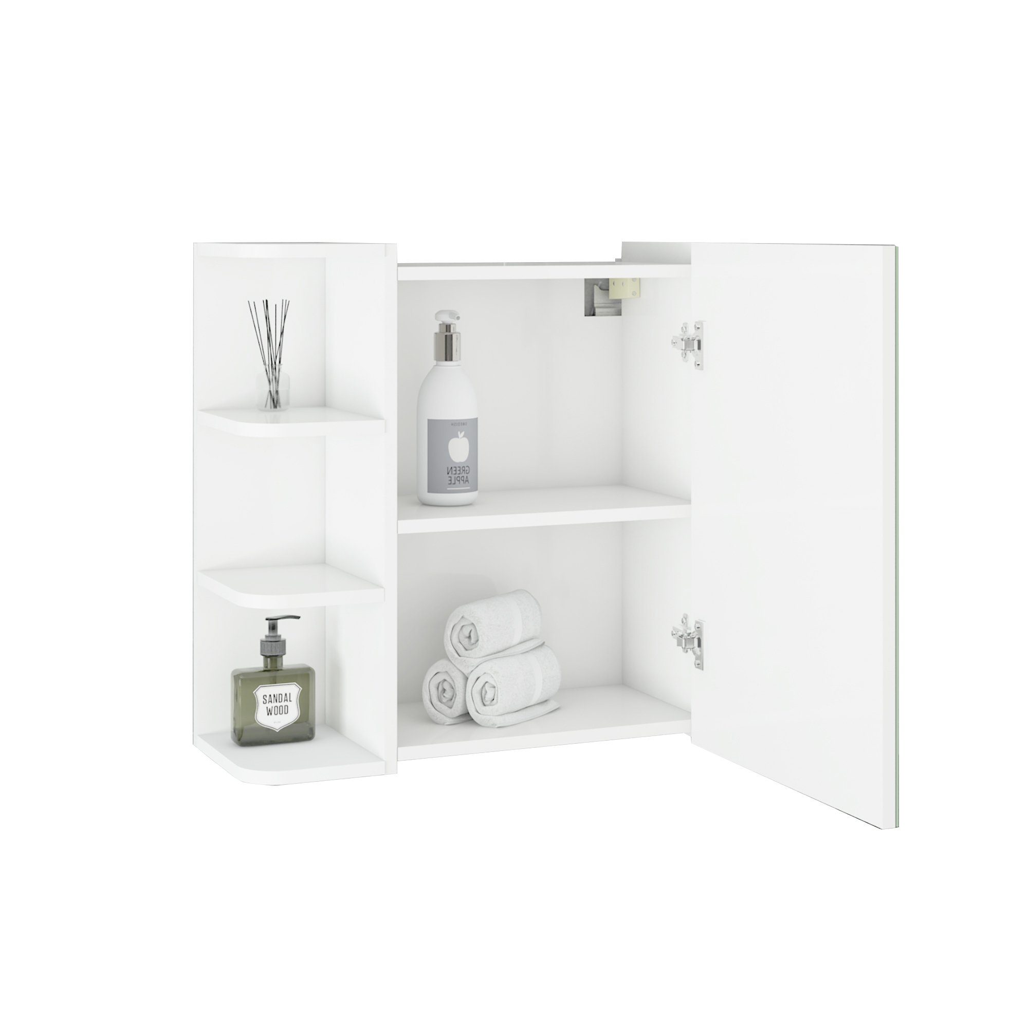 Ablagen Tür Badschrank 62x64x21cm Badezimmerschrank Wandschrank und MDF mit viel ML-DESIGN Weiß mit Spiegel 5 Spiegelschrank Spiegel Badezimmerspiegelschrank Stauraum