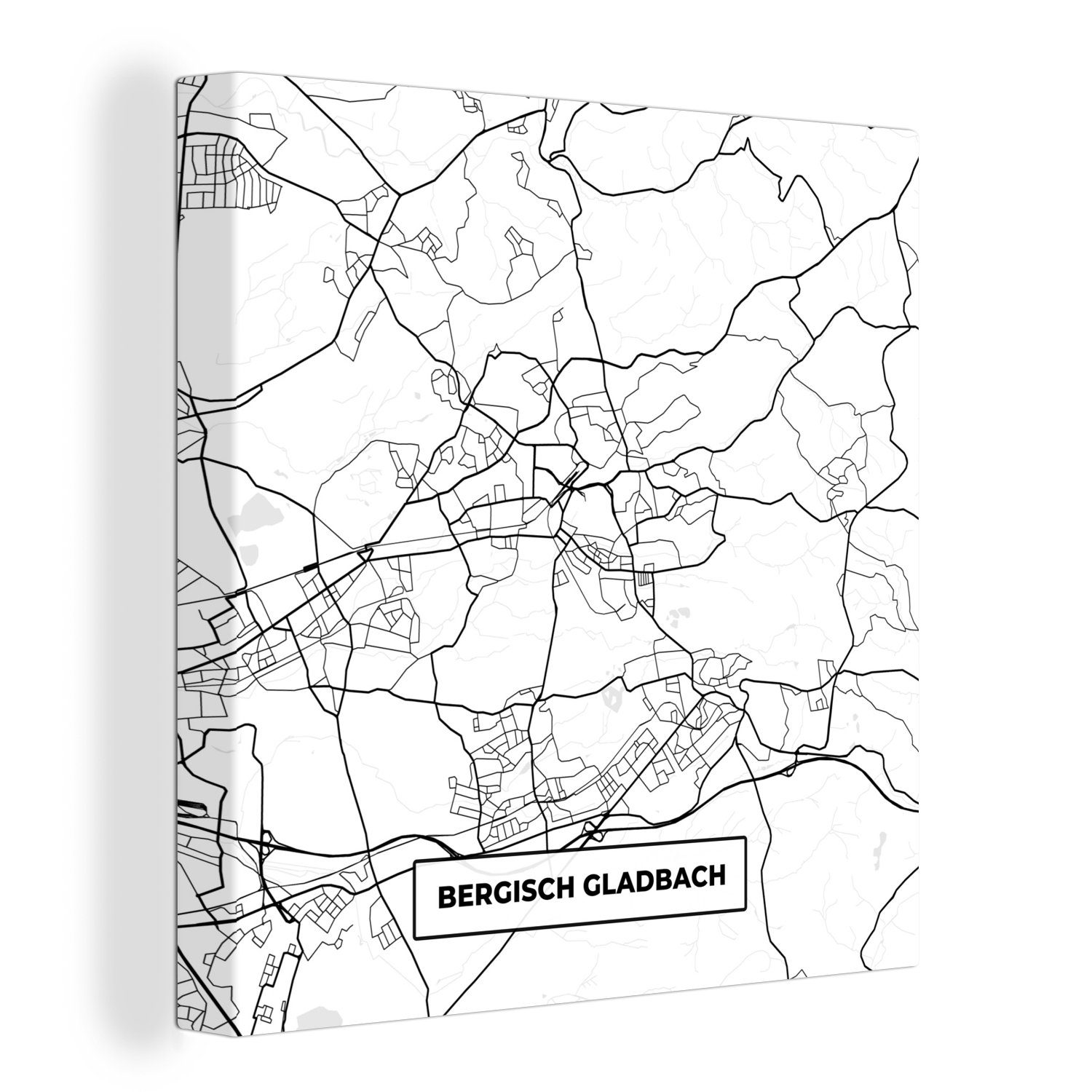 OneMillionCanvasses® Leinwandbild Bergisch Gladbach - Karte - Stadtplan, (1 St), Leinwand Bilder für Wohnzimmer Schlafzimmer