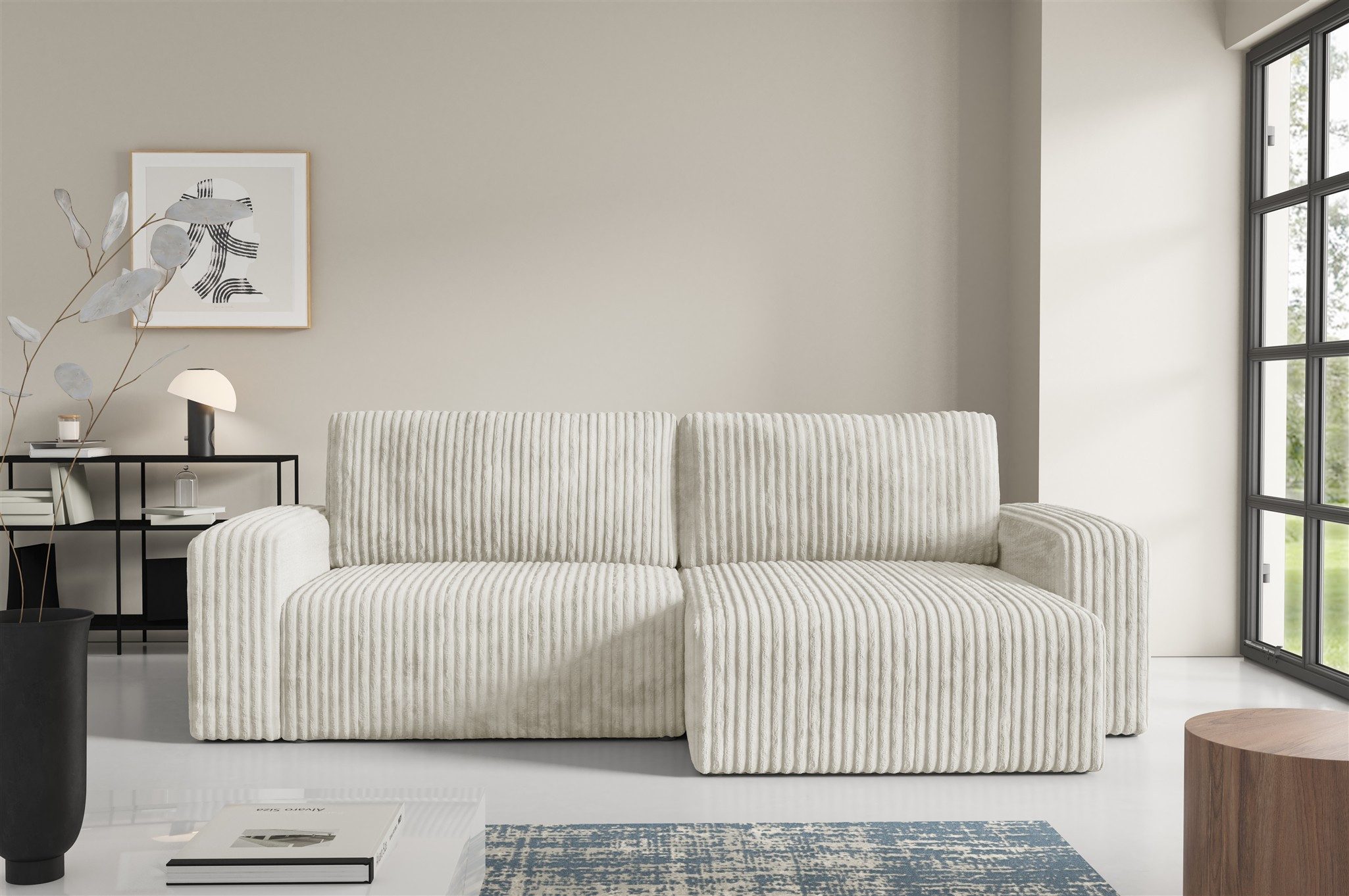 Fun Möbel Ecksofa Sofa NATALIA mit Schlaffunktion in Stoff Tilia, Rundumbezug, Ottomane Links oder Rechts