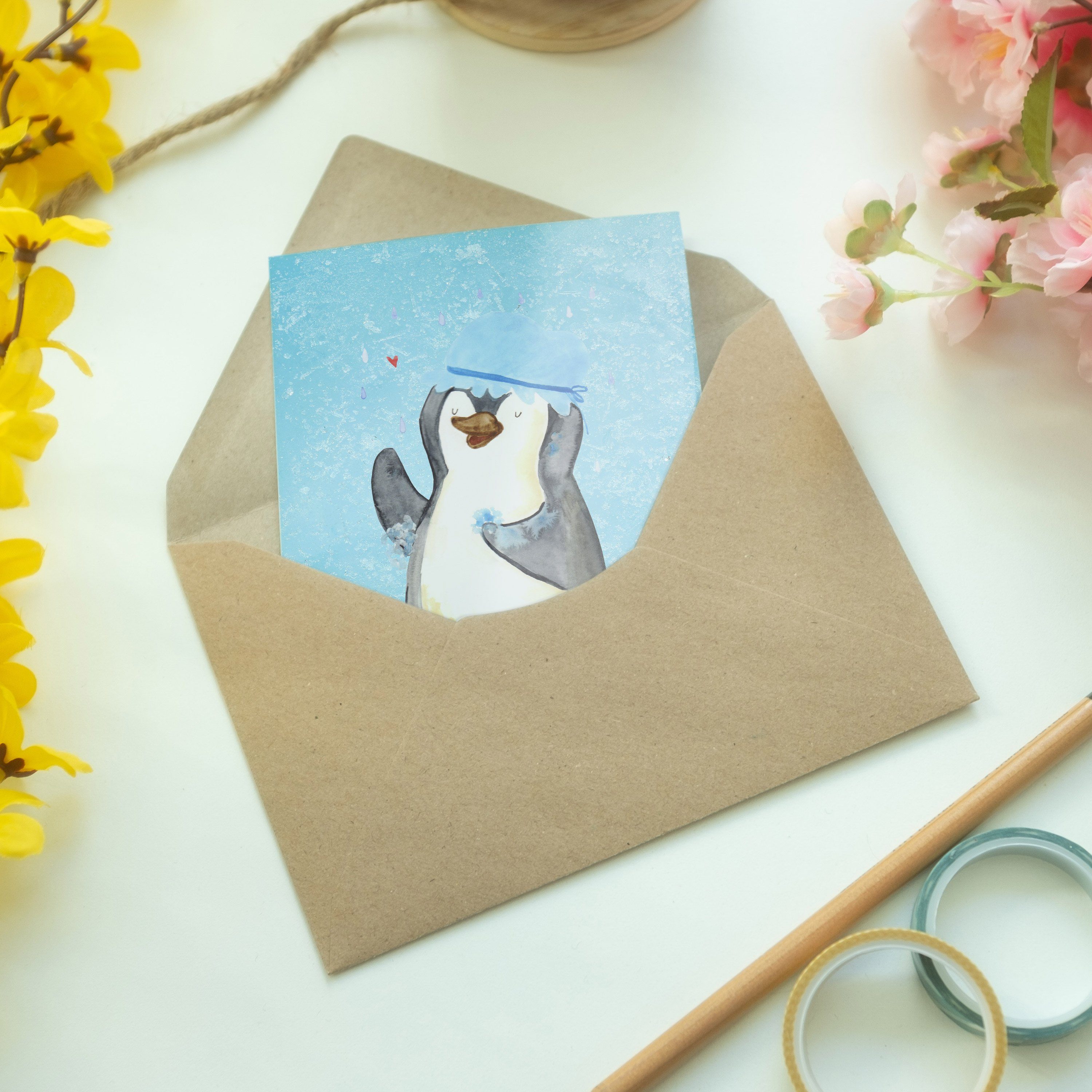 Mr. & Mrs. Panda duscht Hochzeitskarte, - baden, Pinguin Kl - Grußkarte Eisblau Karte, Geschenk
