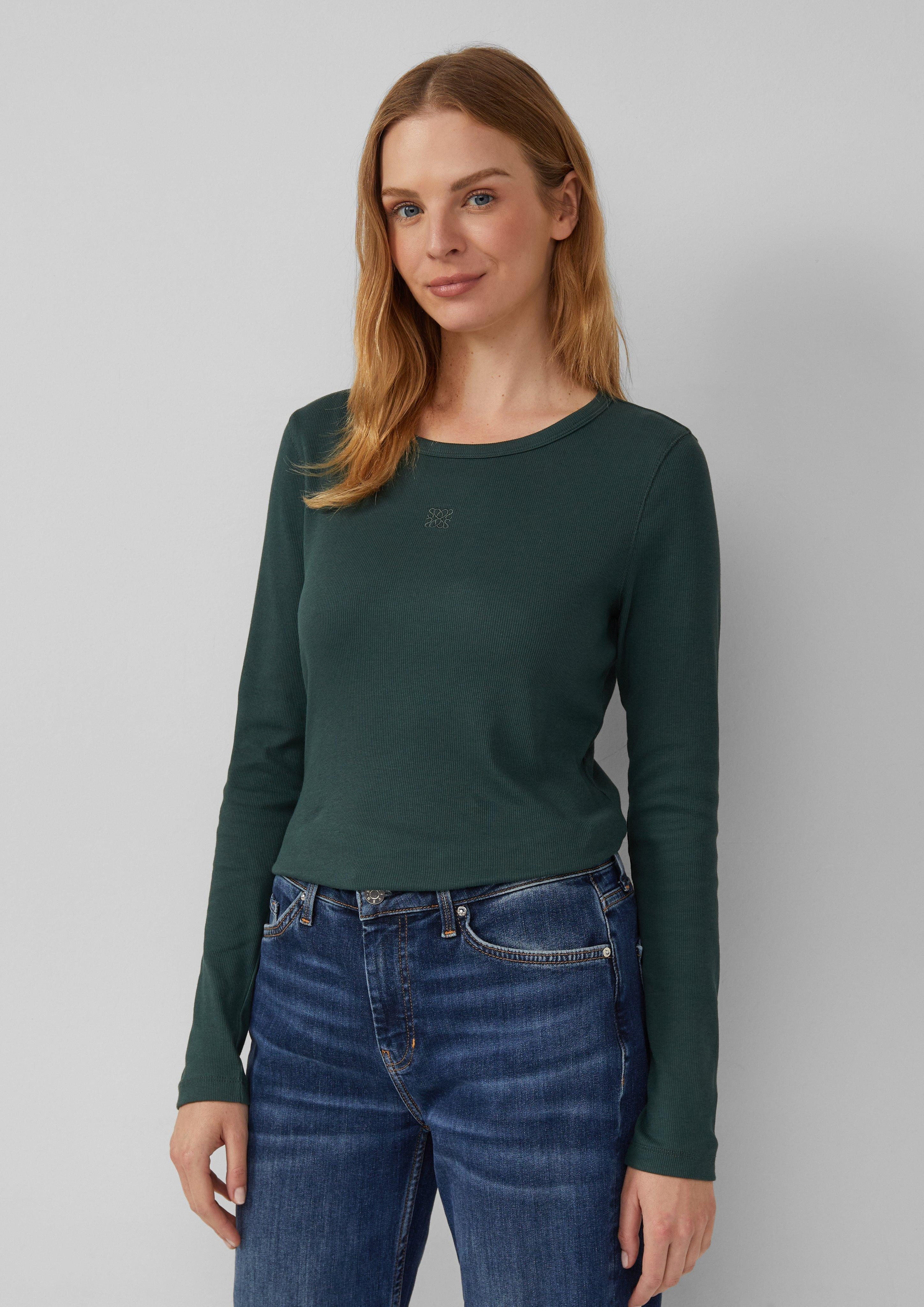 s.Oliver Langarmshirt Ripp-Langarmshirt mit Stickerei günstig online kaufen