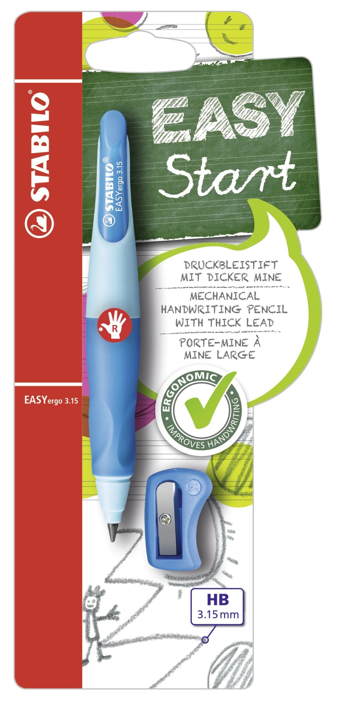 STABILO Druckbleistift für Rechtshänder - EASYergo 3.15 in hellblau/dunkelblau - Einzelstift