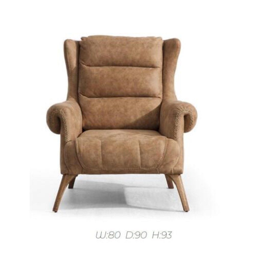 JVmoebel Sessel Sessel Luxus Klassischer Einsitzer Holz Beige Lehnstuhl Möbel Italien