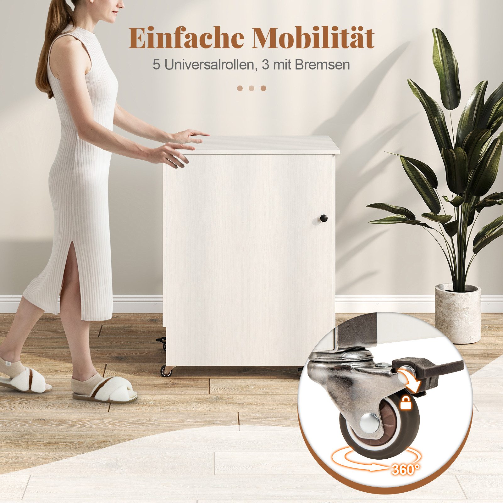 COSTWAY Schreibtisch, 2 in 1 Nähtisch klappbar mit Ladestation, Rollen