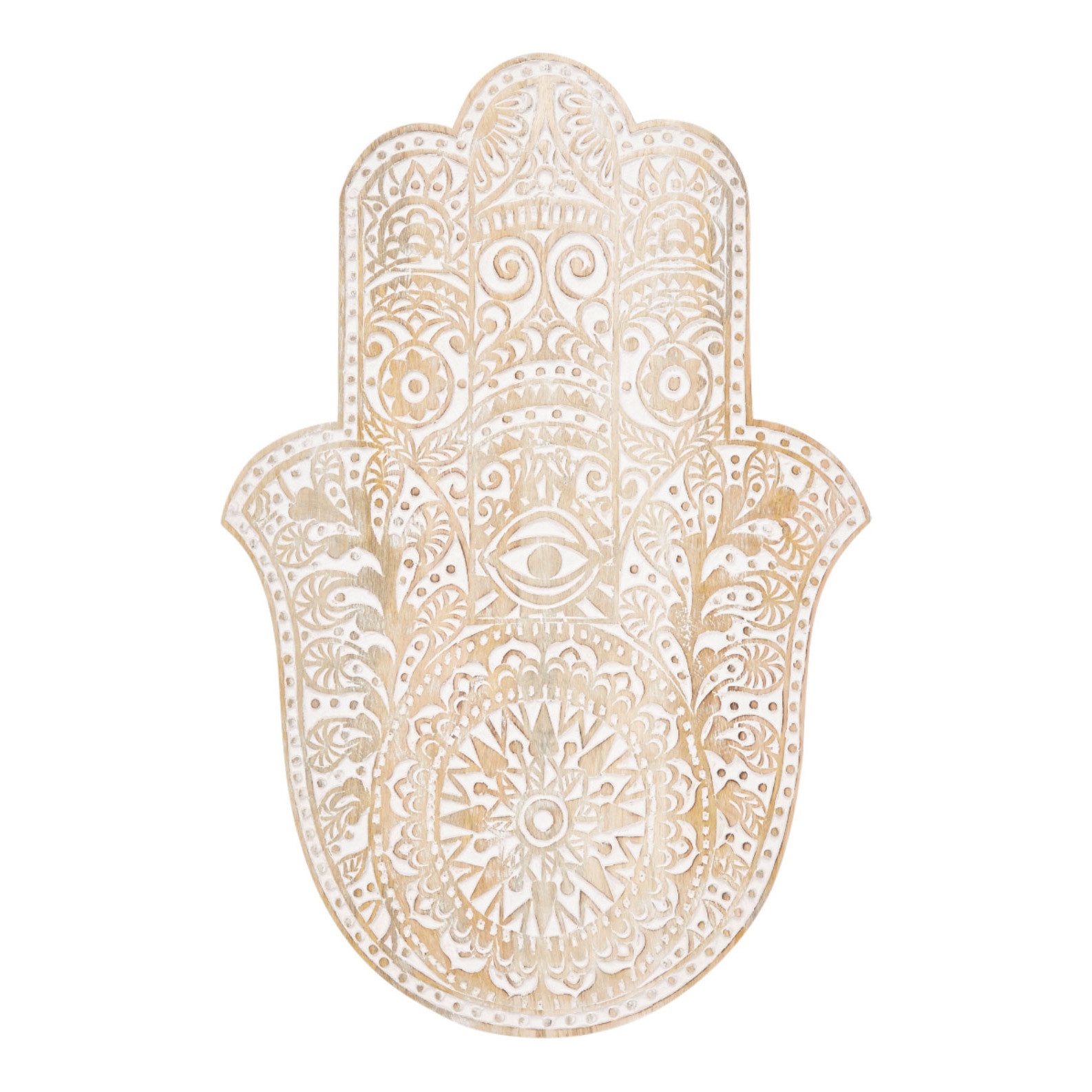 Marrakesch Orient & Mediterran Interior Wanddekoobjekt Wanddekoration Hand Fatma im orientalischen Stil aus Holz, Braun 46 cm (1 St), Handarbeit