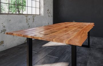 SAM® Baumkantentisch Katharina, massives Sheesham-Holz, natürliche Baumkante, Metallgestell