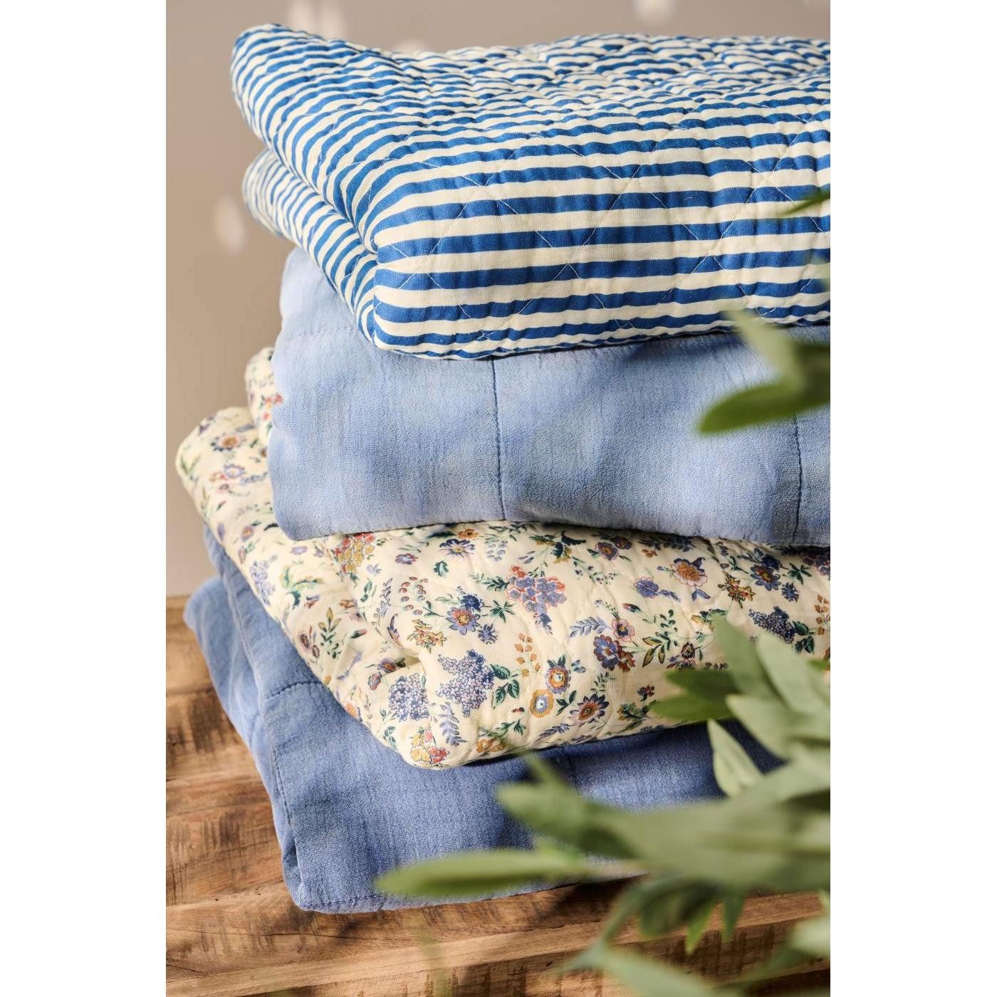 Wohndecke Ib Laursen Quilt Decke Tagesdecke Blau Gestreift, Ib Laursen