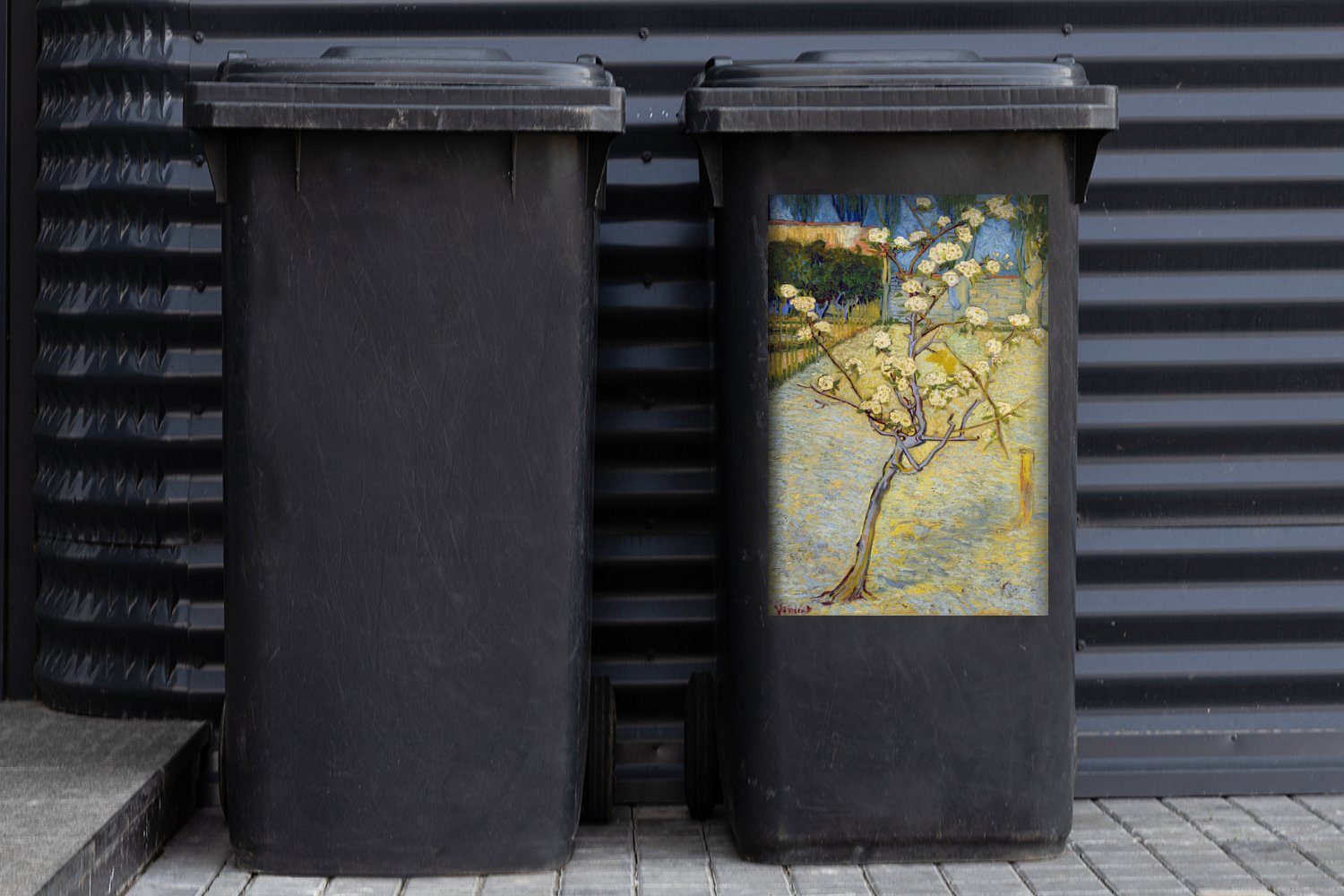 Blühender (1 - Mülltonne, van MuchoWow Gogh Birnbaum Sticker, Vincent St), Mülleimer-aufkleber, Container, Abfalbehälter Wandsticker