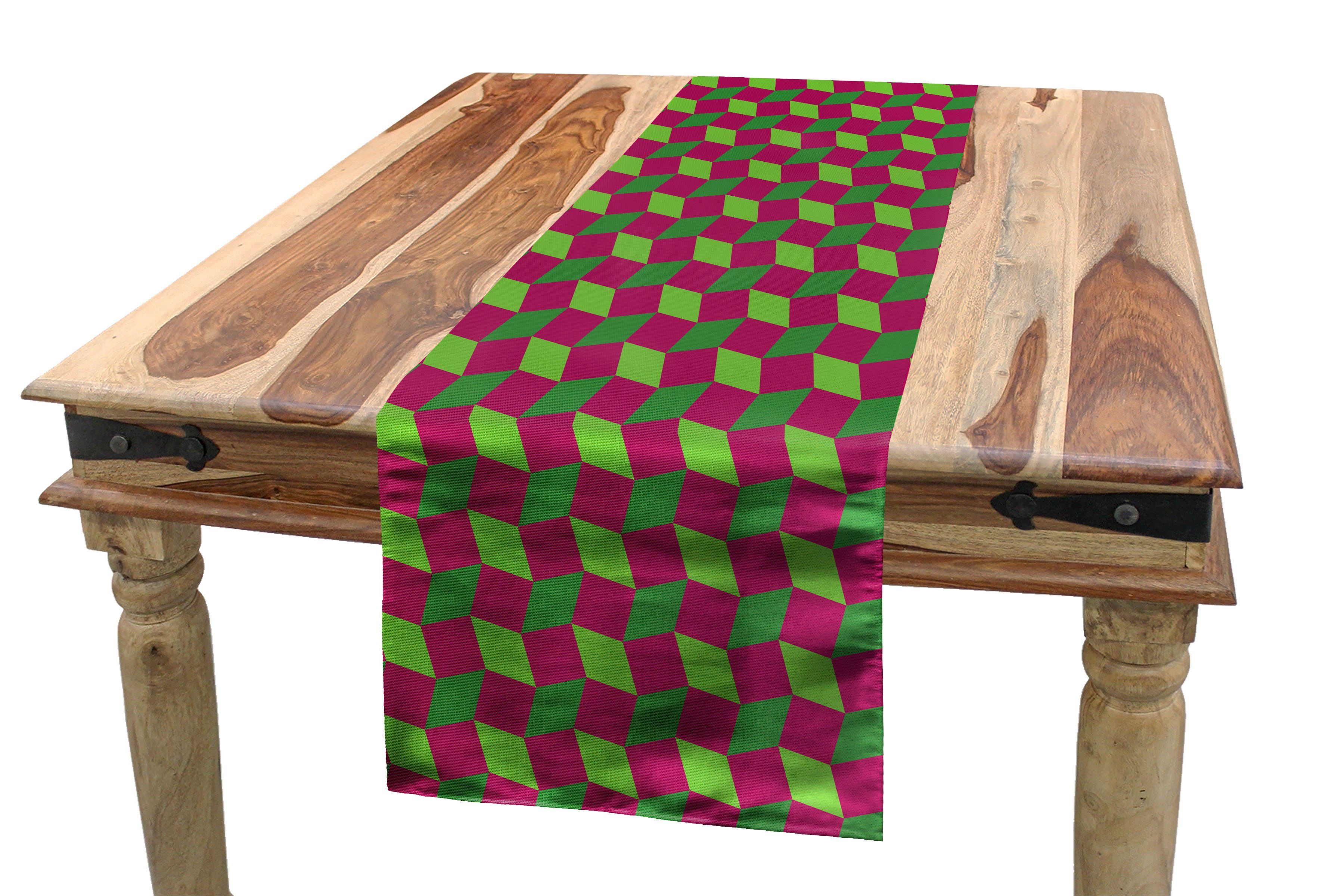 Abakuhaus Tischläufer Esszimmer Küche Rechteckiger Dekorativer Tischläufer, Rhombus Drucken Retro Geometrische Artikel