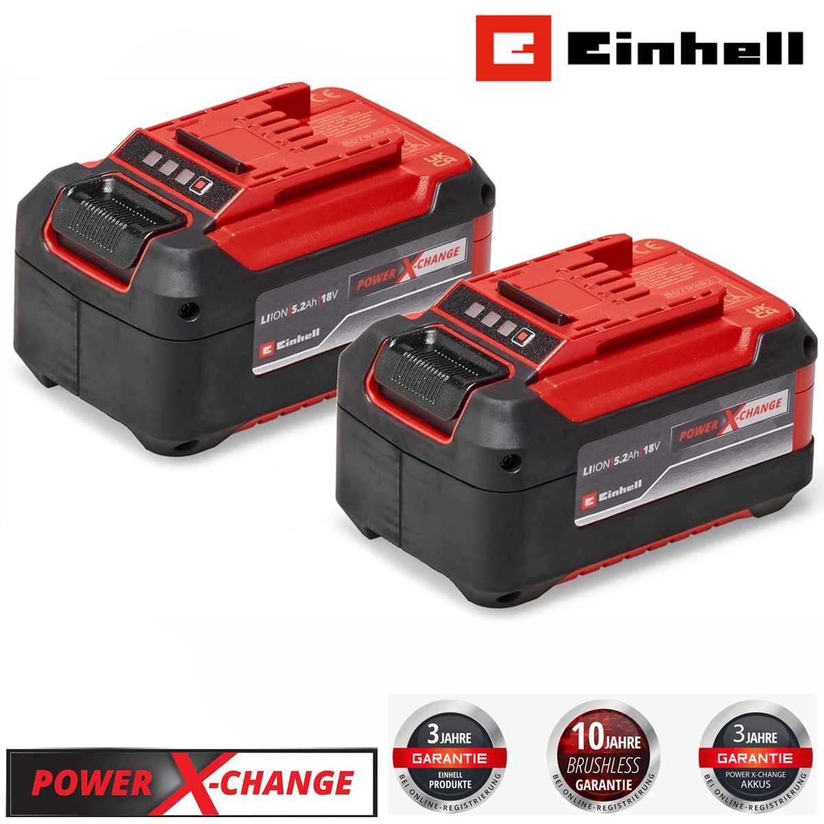 Einhell Akku PXC-Twinpack 2 x 5,2 Ah Li-Ion 18V, Power X-Change 18 V Zusatz-Akku