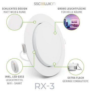 SSC-LUXon LED Einbaustrahler RX-3 flacher Einbaustrahler weiss mit Smart RGB WiFi LED dimmbar 6W, RGB