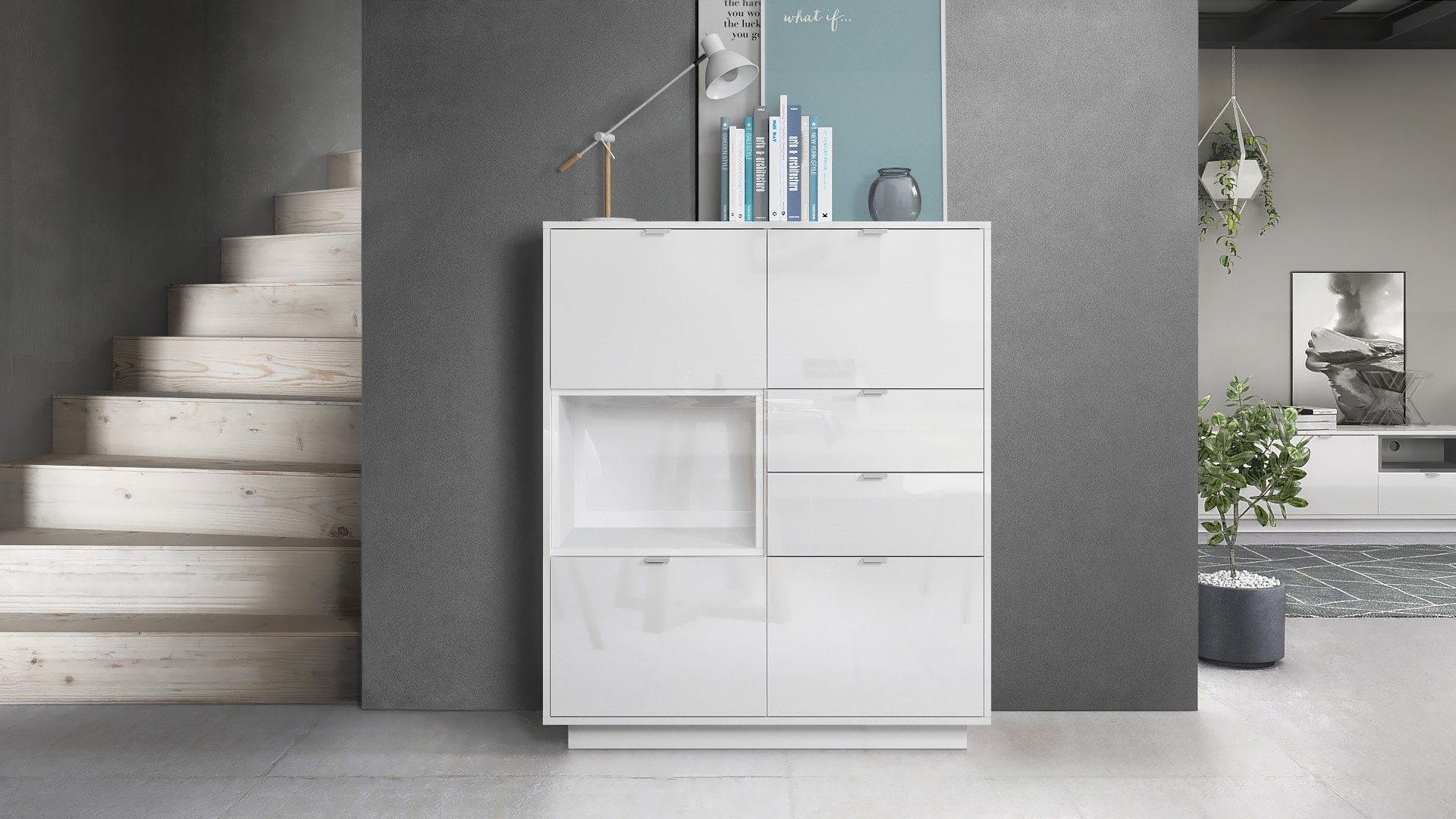 Vladon Highboard Metro (Highboard, mit 4 Türen, 2 Schubladen und 1 offenem günstig online kaufen