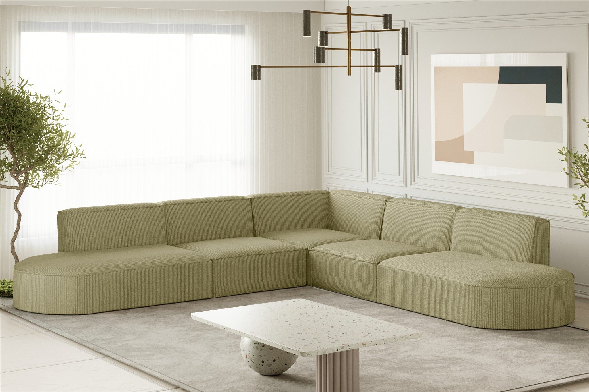 Fun Möbel Ecksofa Designersofa PALMA Seite Universal in Stoff Noel und Scala, Rundumbezug, Kann links oder rechts in Raum platziert werden