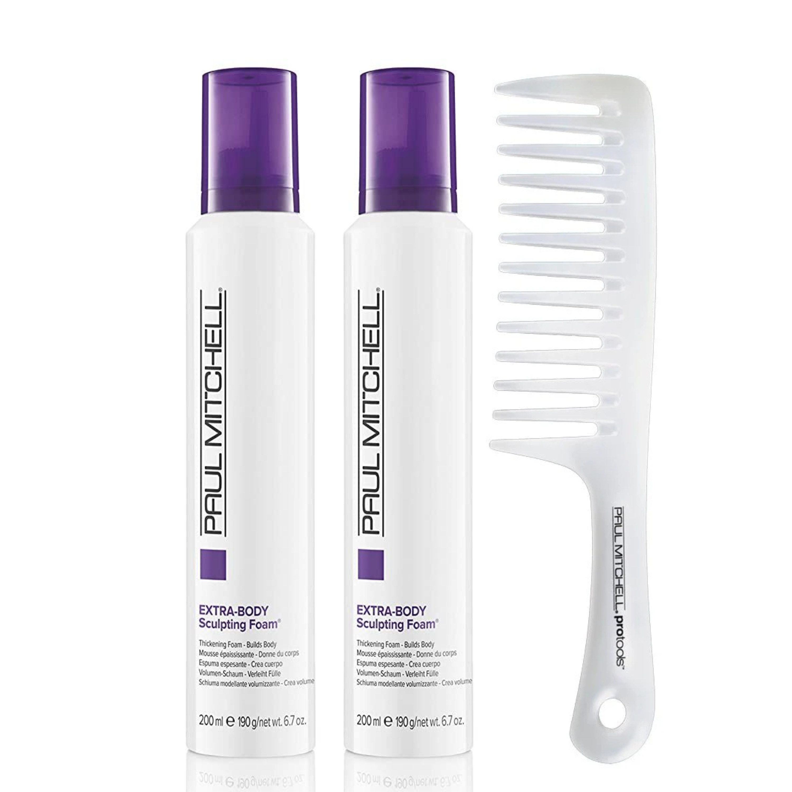 PAUL MITCHELL Haarschaum Extra-Body Sculpting Foam Set 2x 200 ml + Pro Tools Comb, 3-tlg., Volumen Styling