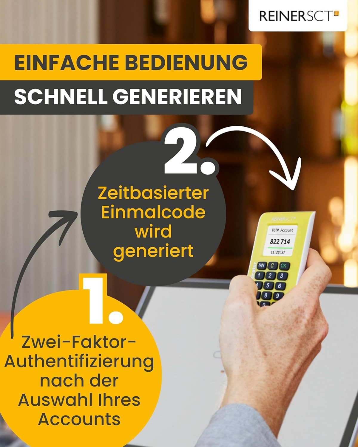 REINER SCT HBCI-Chipkartenleser Authenticator, Sicherer TOTP-Generator für 2FA bei vielen Online-Diensten