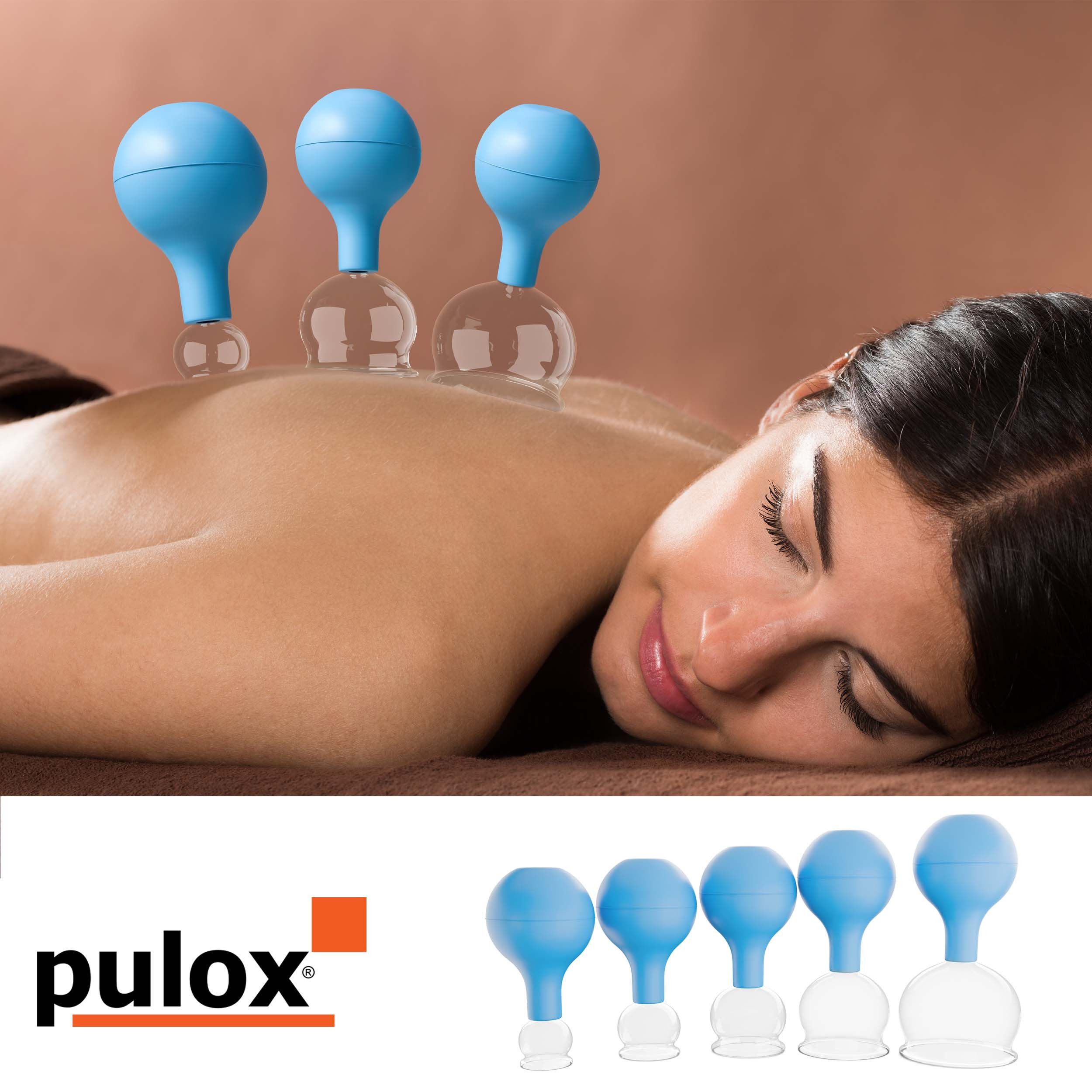 pulox Vakuum-Massager Schröpfgläser Set aus Echtglas 2 Stück 5,2cm und 6,2cm Blau