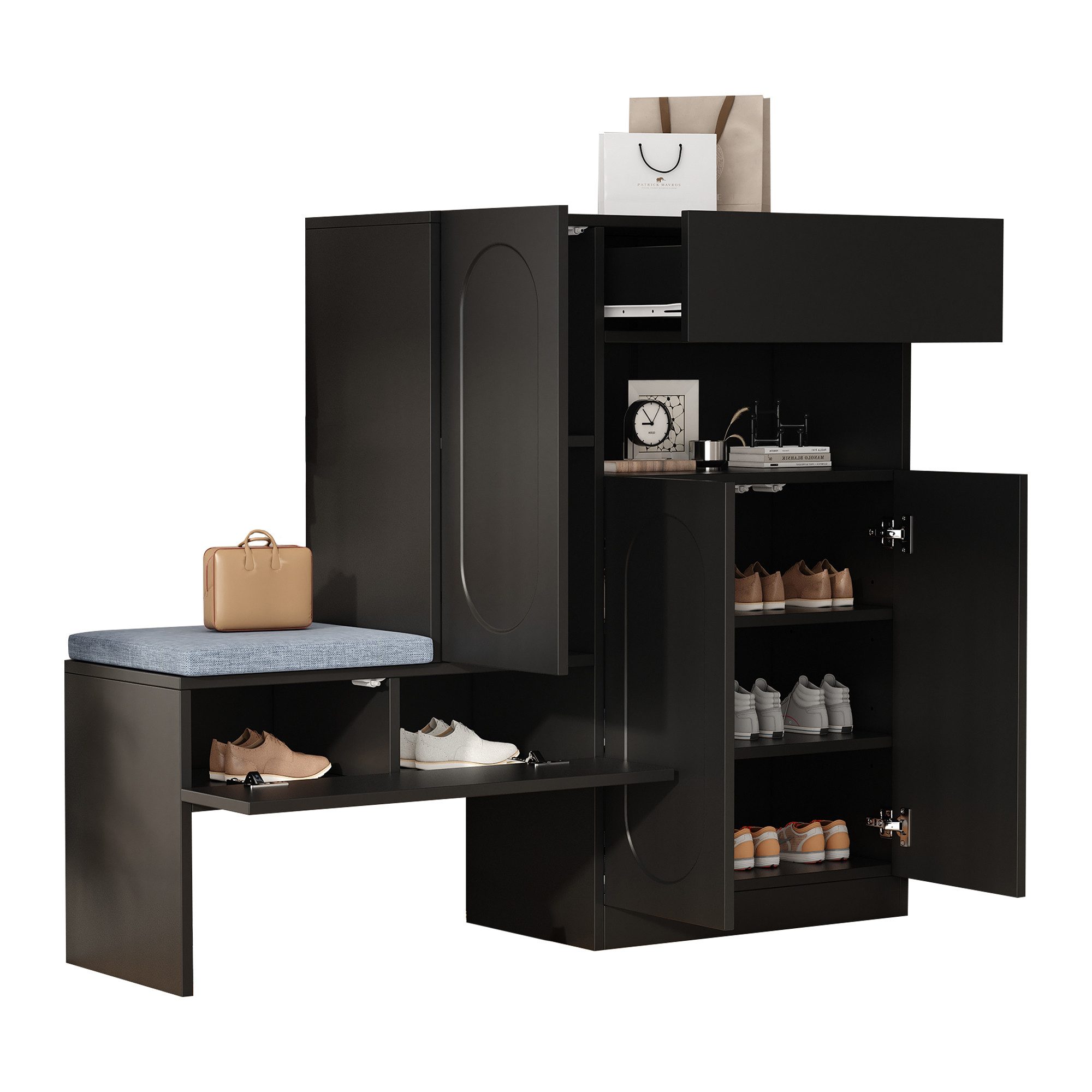 Refined Living Schuhschrank Trendiger 2-in-1 Schuhschrank mit Sitzbank, Flurschrank, Schuhkommode (130×35×110cm, 1-St) für Flur, Wohnzimmer, Eingangsbereich, Wohnung,Büro,Ankleidezimmer