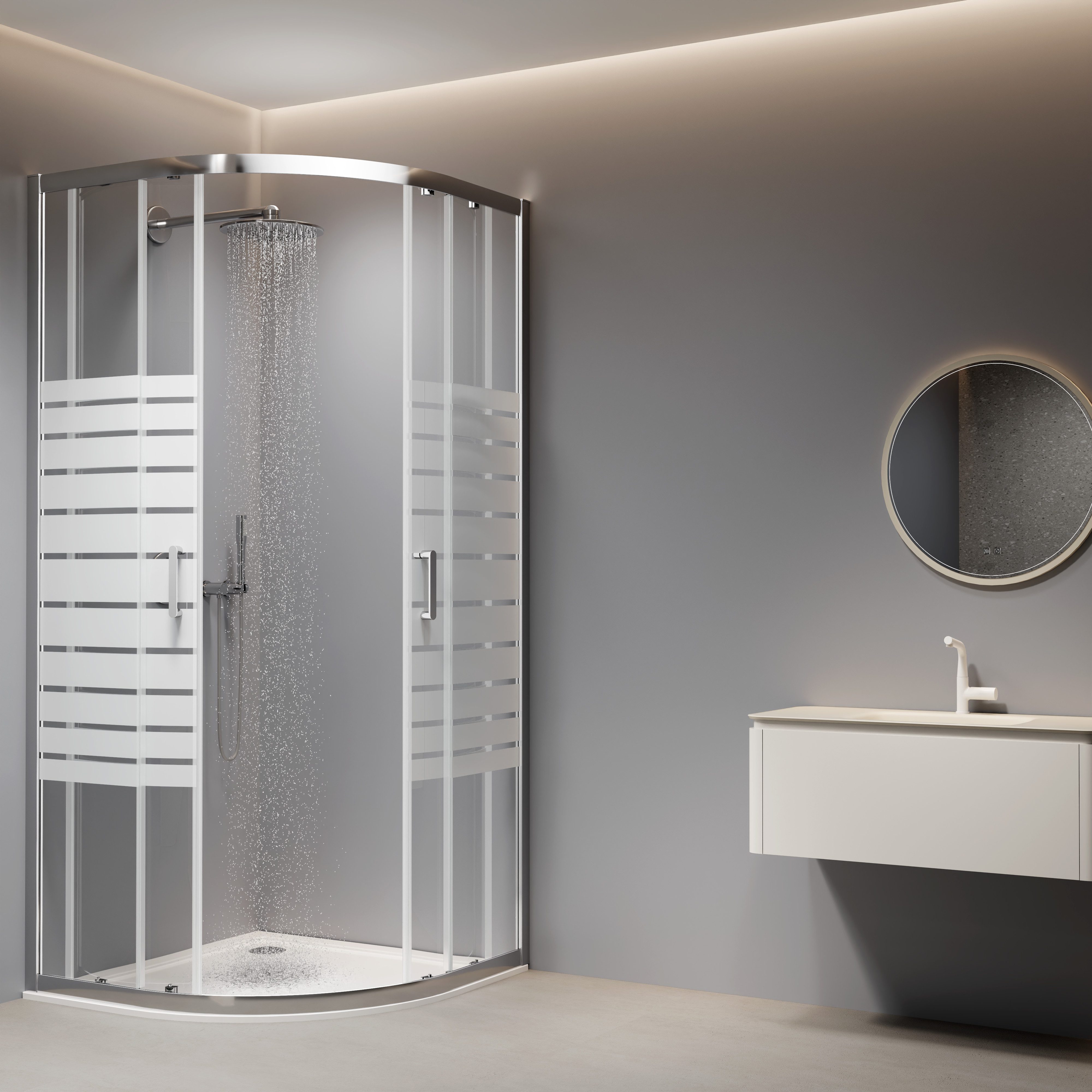 welltime Runddusche New Trento mit Streifendekor, BxT: 90x90 cm, Einscheibensicherheitsglas, Extrahohe 195cm, 6mm ESG, verbessertes Rollensystem, Streifendekor