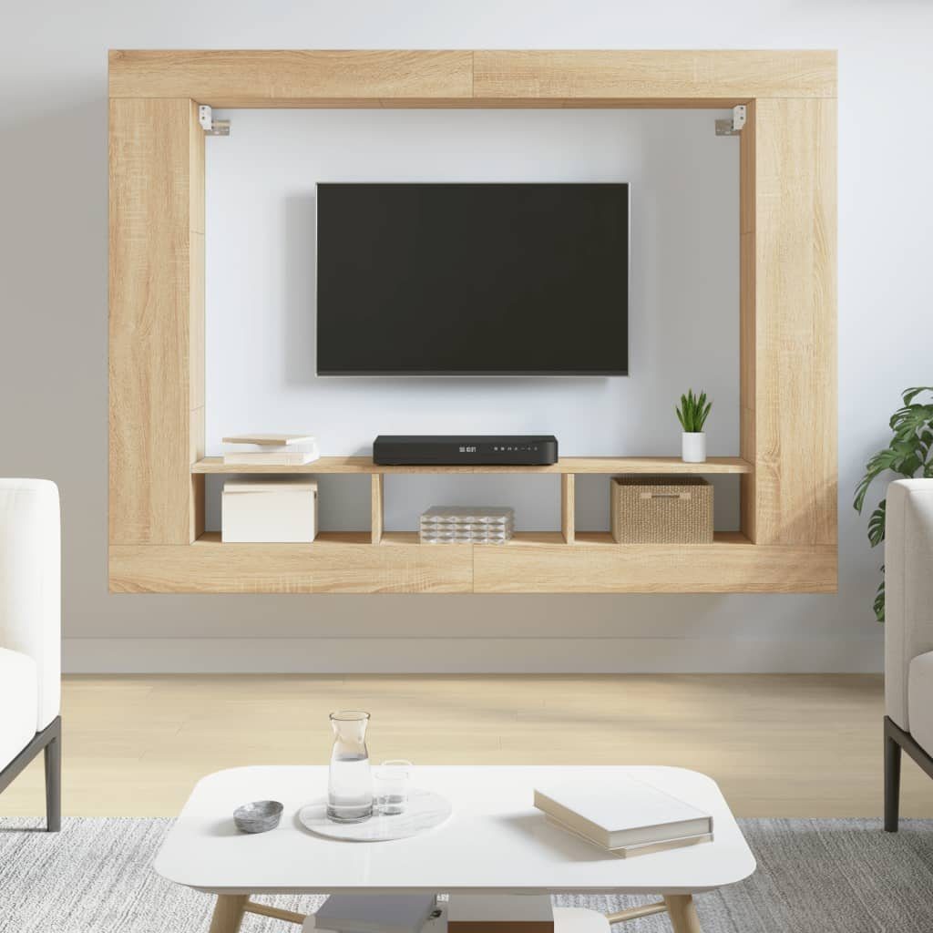 vidaXL Kleiderschrank TV-Schrank Sonoma-Eiche Holzwerkstoff (1-St) Hochglanz-Weiß 152x22x113 cm