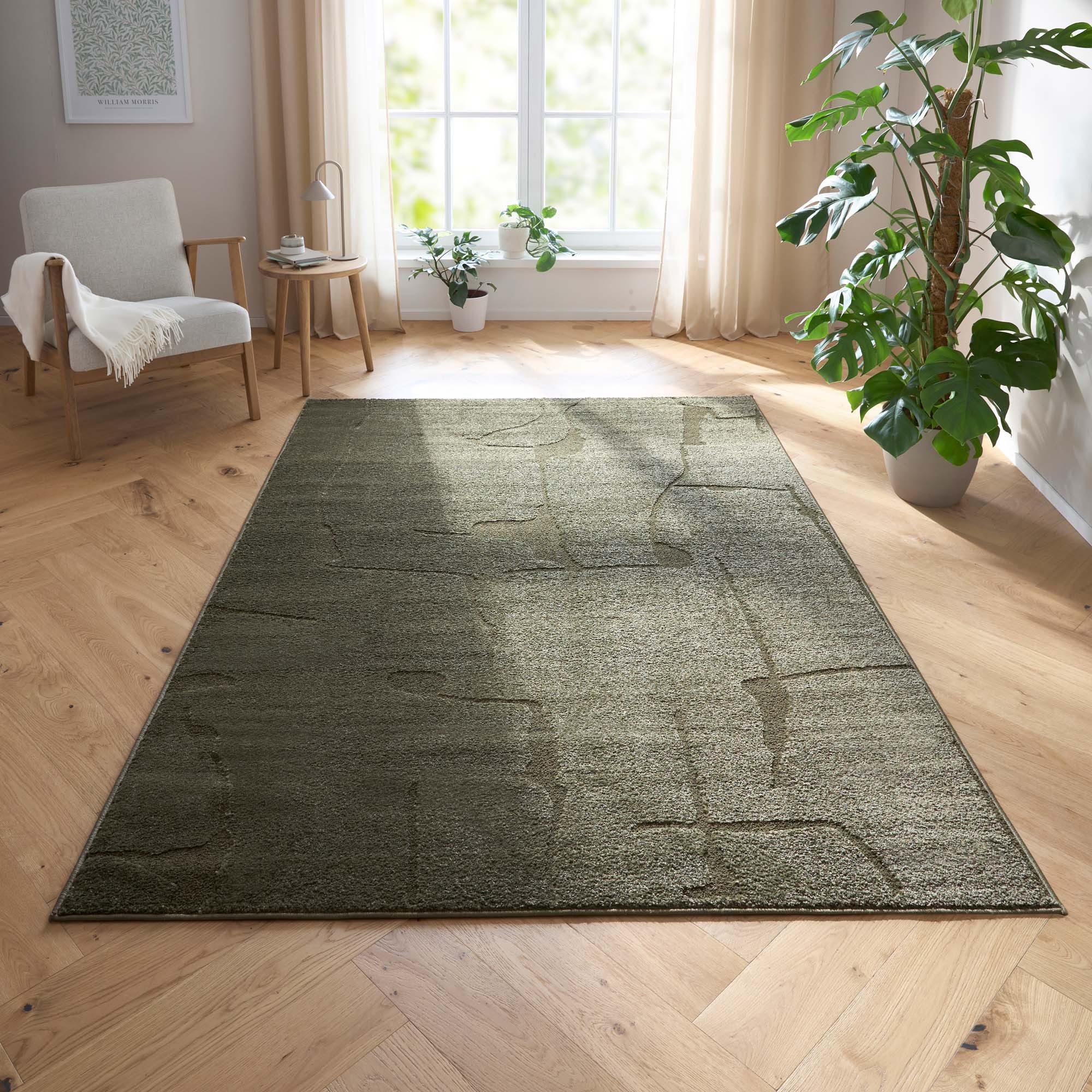 TaraCarpet Teppich Tara Carpet Avalon uni Hoch-Tief-Struktur, rechteckig, Höhe: 13 mm, Wohnzimmer, Schlafzimmer, Esszimmer, Jugendzimmer grün 080x150