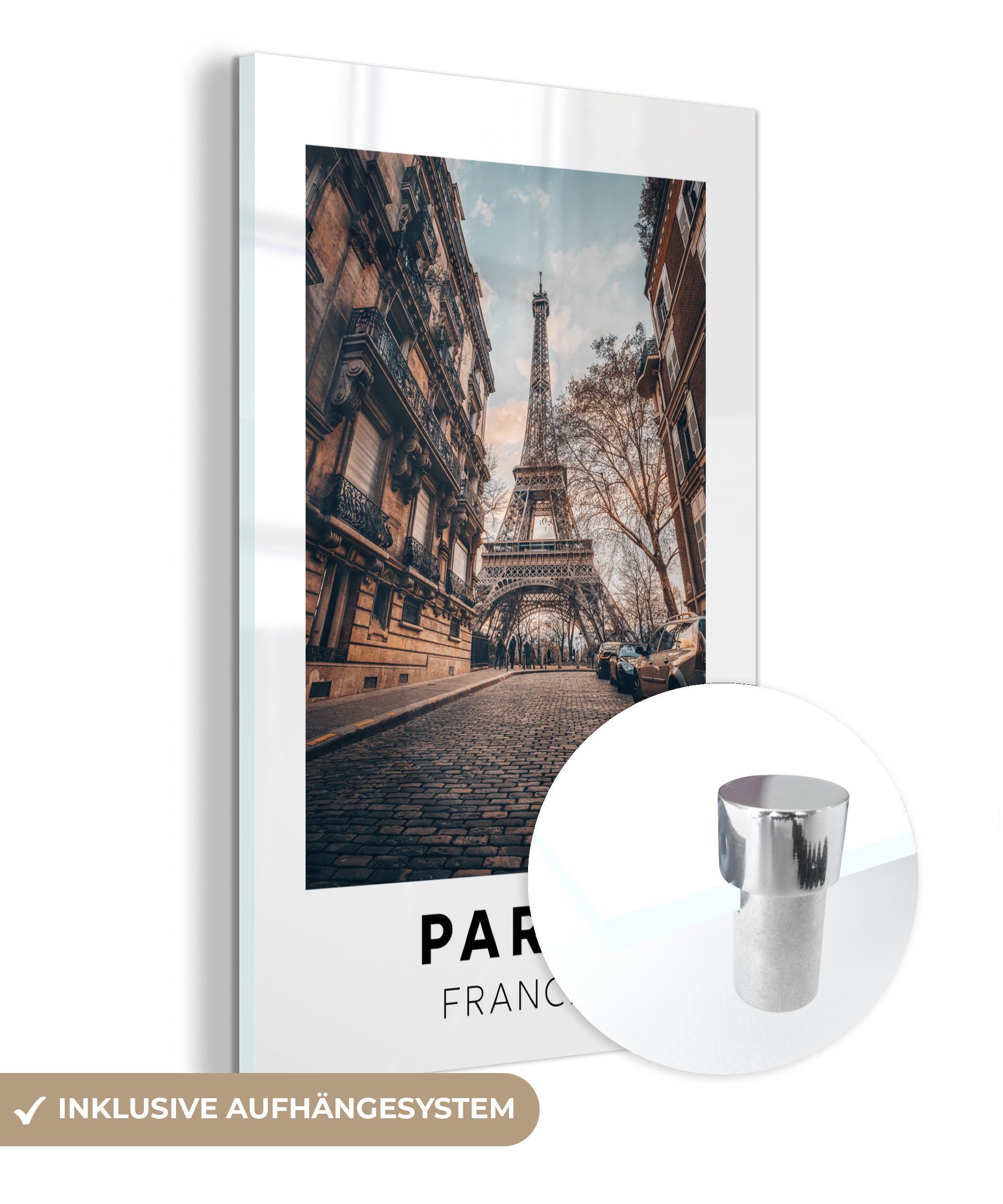 MuchoWow Acrylglasbild Frankreich - Paris - Eiffelturm, (1 St), Glasbilder - Bilder auf Glas Wandbild - Foto auf Glas - Wanddekoration