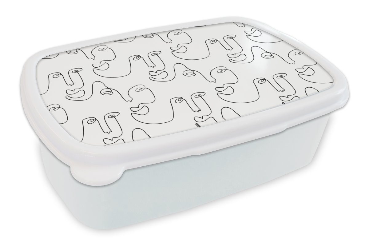 (2-tlg), für Muster, weiß Lunchbox Mädchen - Brotdose, und Erwachsene, - und Kunststoff, Kinder Jungs für Gesicht Brotbox Strichzeichnungen MuchoWow