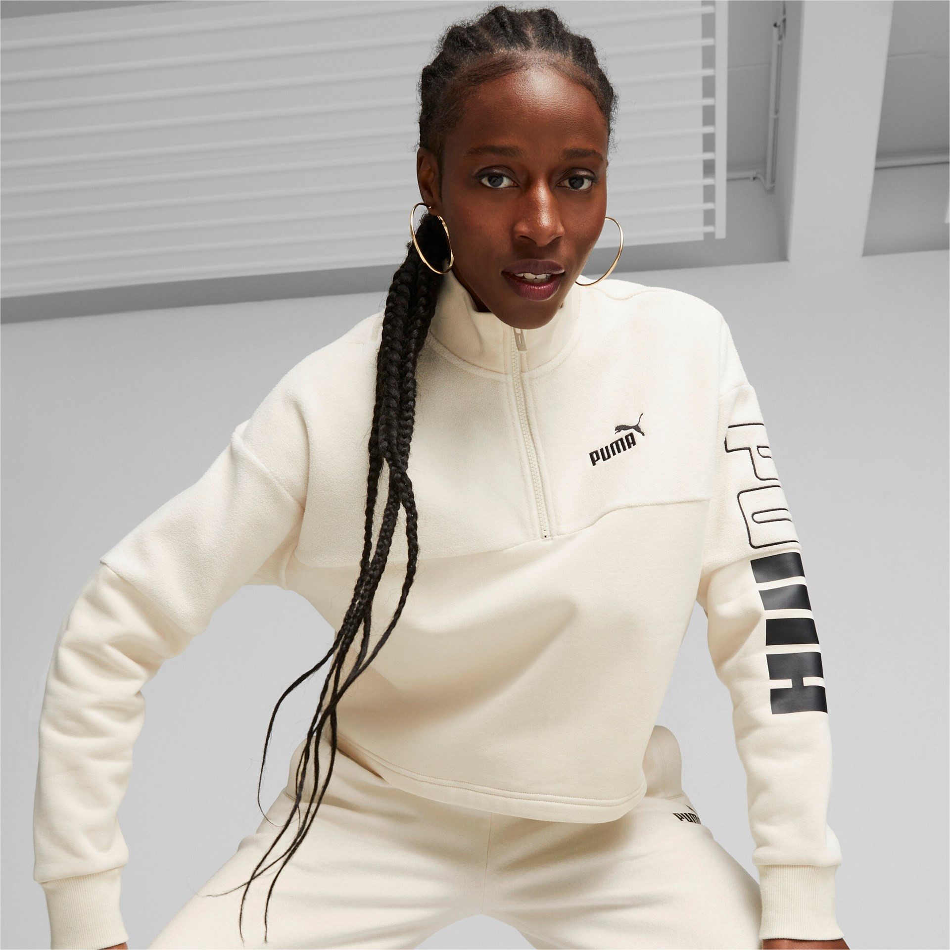 PUMA Fleecepullover Puma Damen Pullover POWER Colorblock High Neck Crew Winterized 676027
