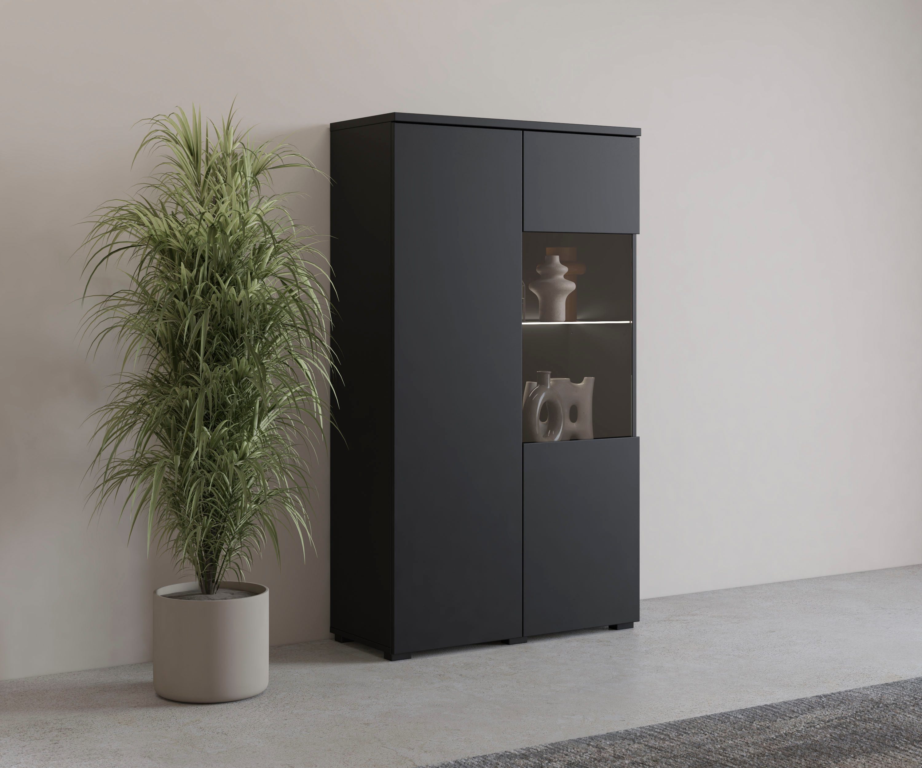 OTTO home Vitrine Modo, Breite 80 cm, moderner griffloser Vitrineschrank Vitrine mit viel Stauraum, Einlegeböden verstellbar, Glastür