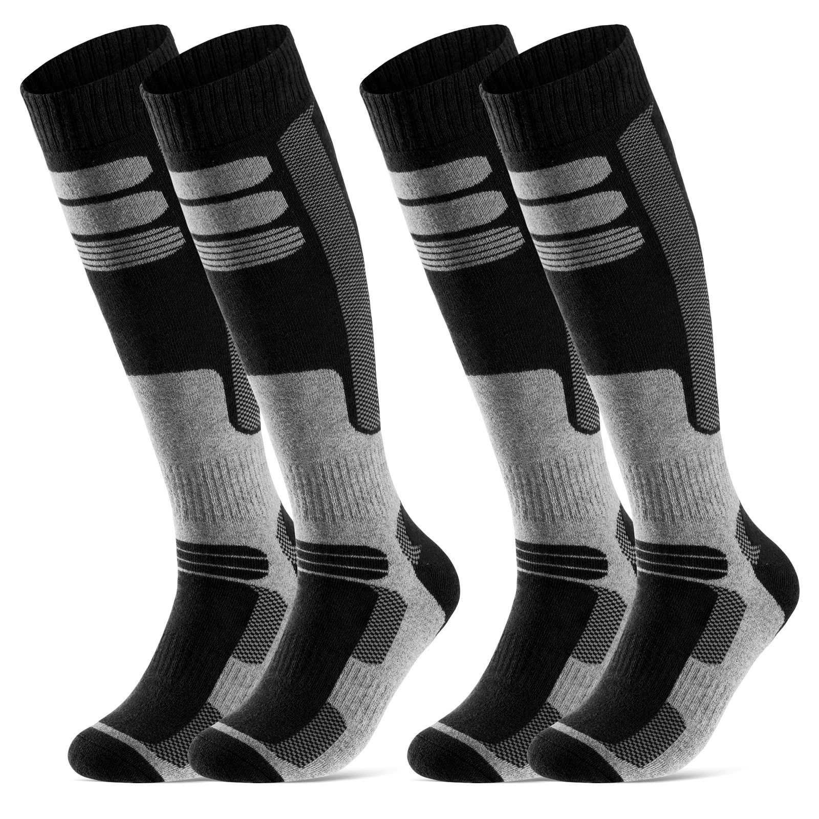sockenkauf24 Skisocken 2 Paar Ski Strümpfe Herren & Damen Ski Socken lang (Schwarz/Schwarz, 35-38) Atmungsaktiv - 42816