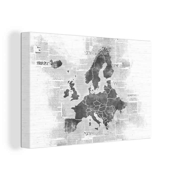 OneMillionCanvasses® Leinwandbild Eurocard auf Zeitungspapier - schwarz und weiß (1 St) Wandbild Leinwandbilder Aufhängefertig Wanddeko