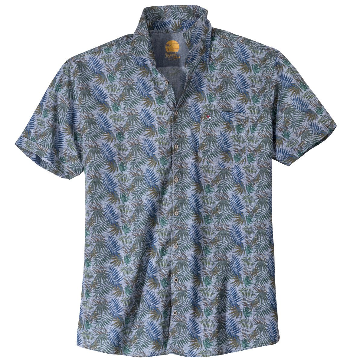Jupiter Kurzarmhemd Jupiter XXL Kurzarmhemd denimblau-oliv floral
