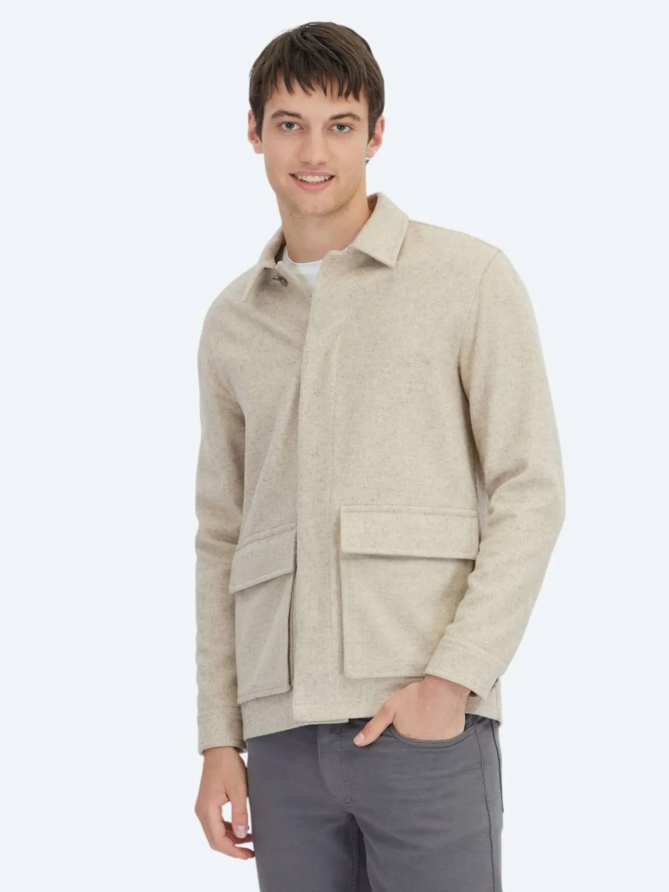 KİP Hemdbluse Beige Overshirt aus feinem Stoff