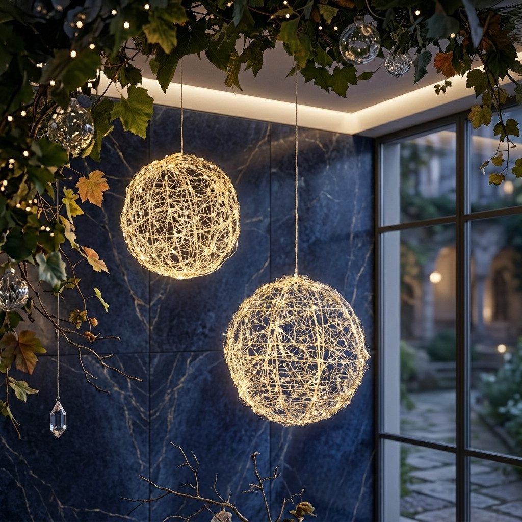 Home-trends24.de LED Dekolicht LED Kugel Silber Warm Timer Kugelleuchte Deko Innen & Außenbereich 2er